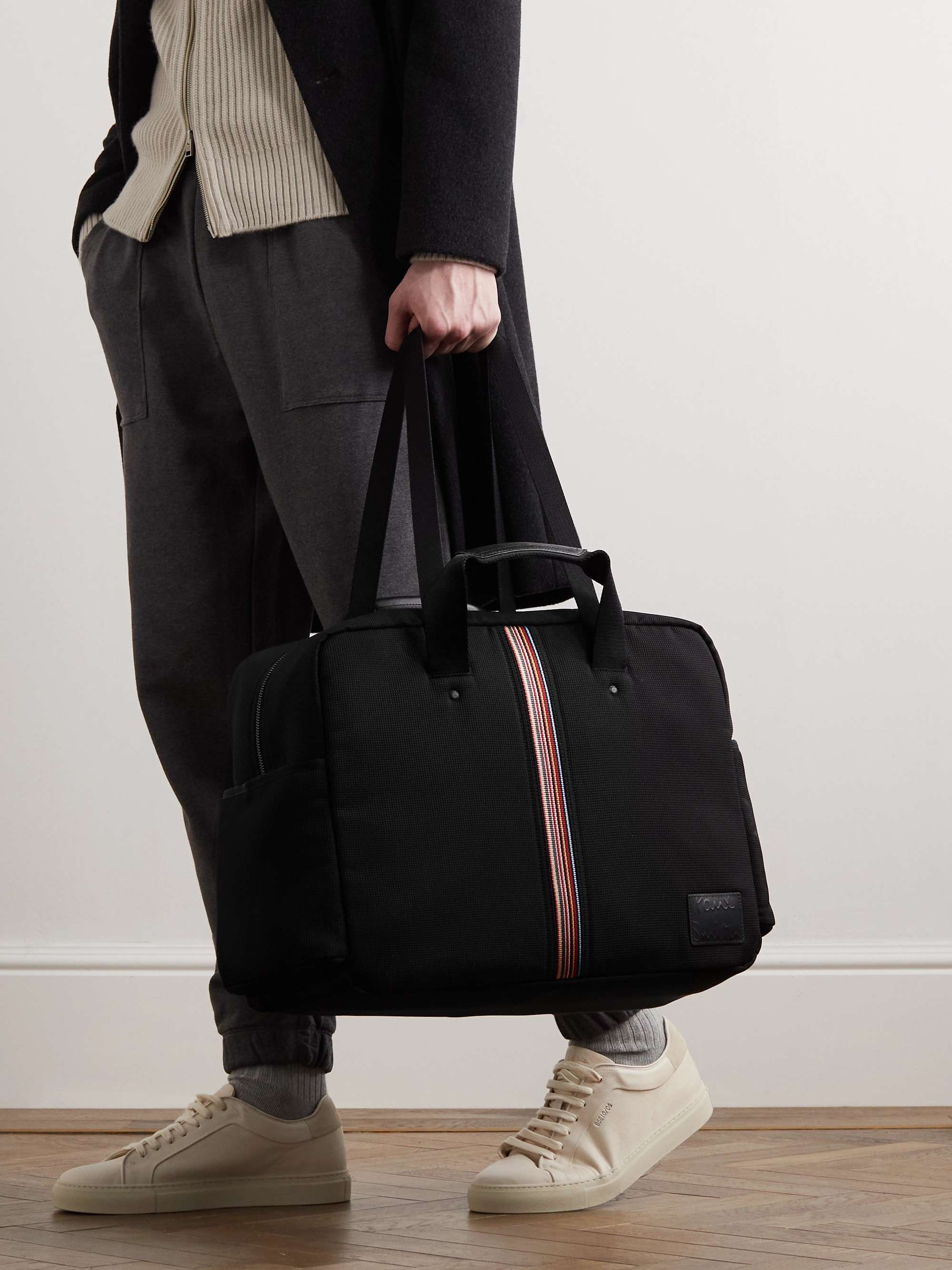 PAUL SMITH Stripe-Detailed Leather-Trimmed Mesh Weekend Bag