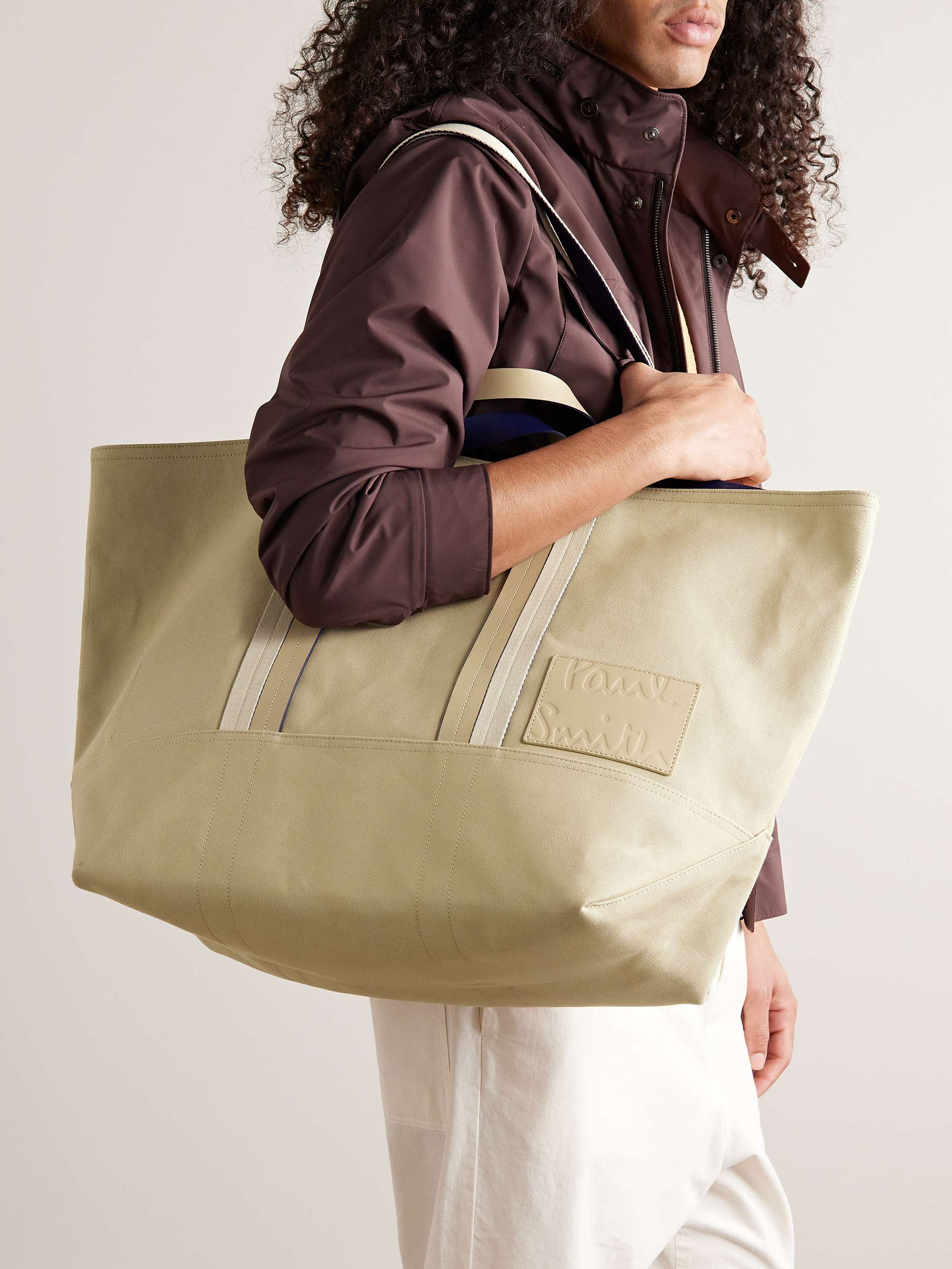 PAUL SMITH Reversible Leather-Trimmed Cotton-Canvas Tote Bag