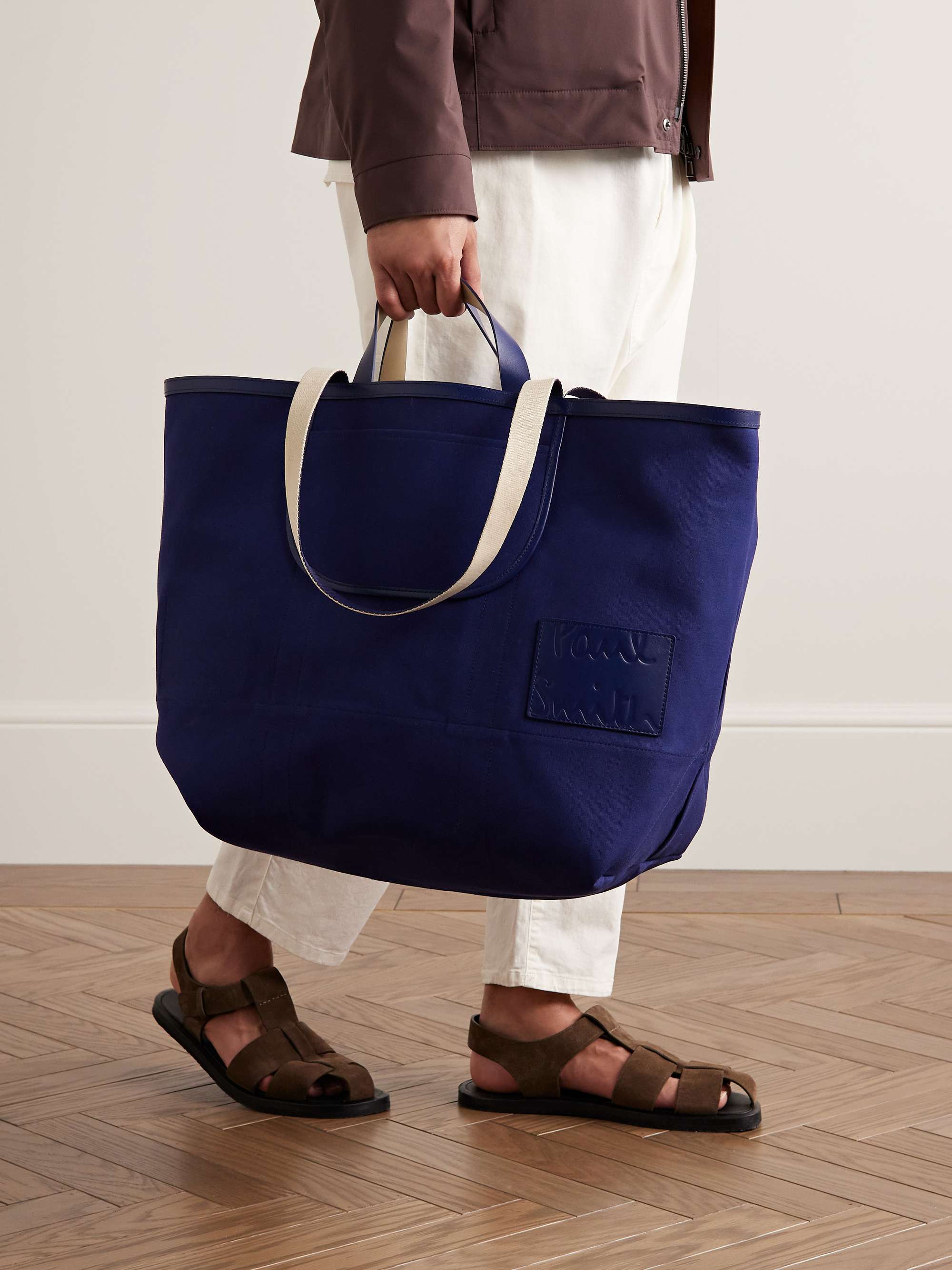 PAUL SMITH Reversible Leather-Trimmed Cotton-Canvas Tote Bag