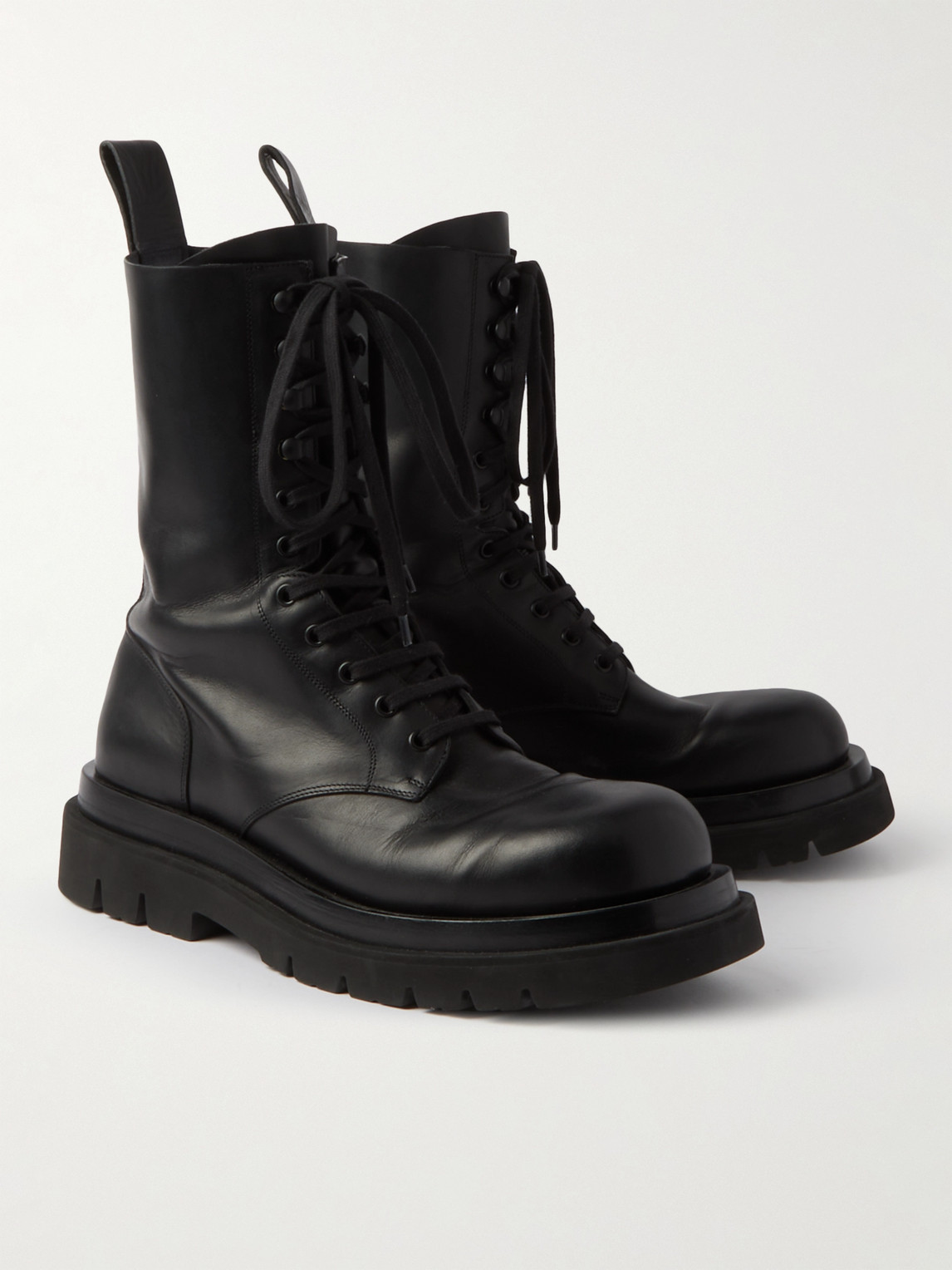 Shop Bottega Veneta Leather Lace-up Boots In Black