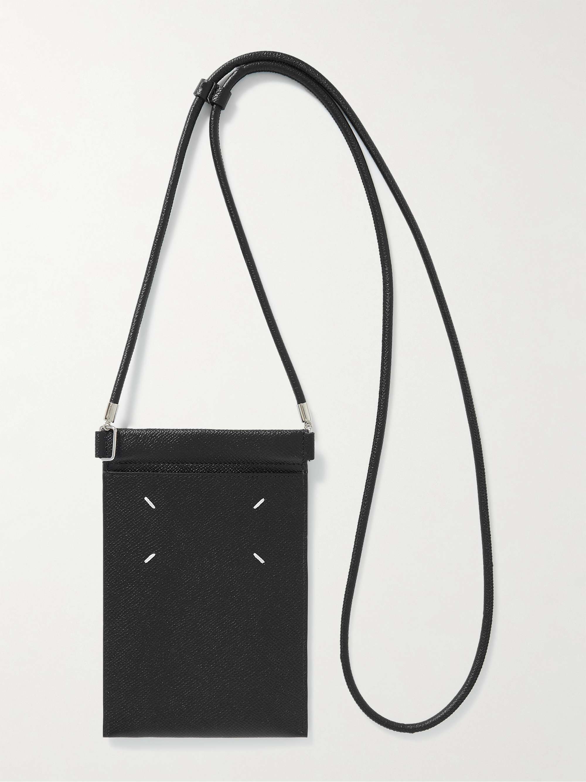 Maison Margiela Full-Grain Leather Phone Pouch with Lanyard - Black