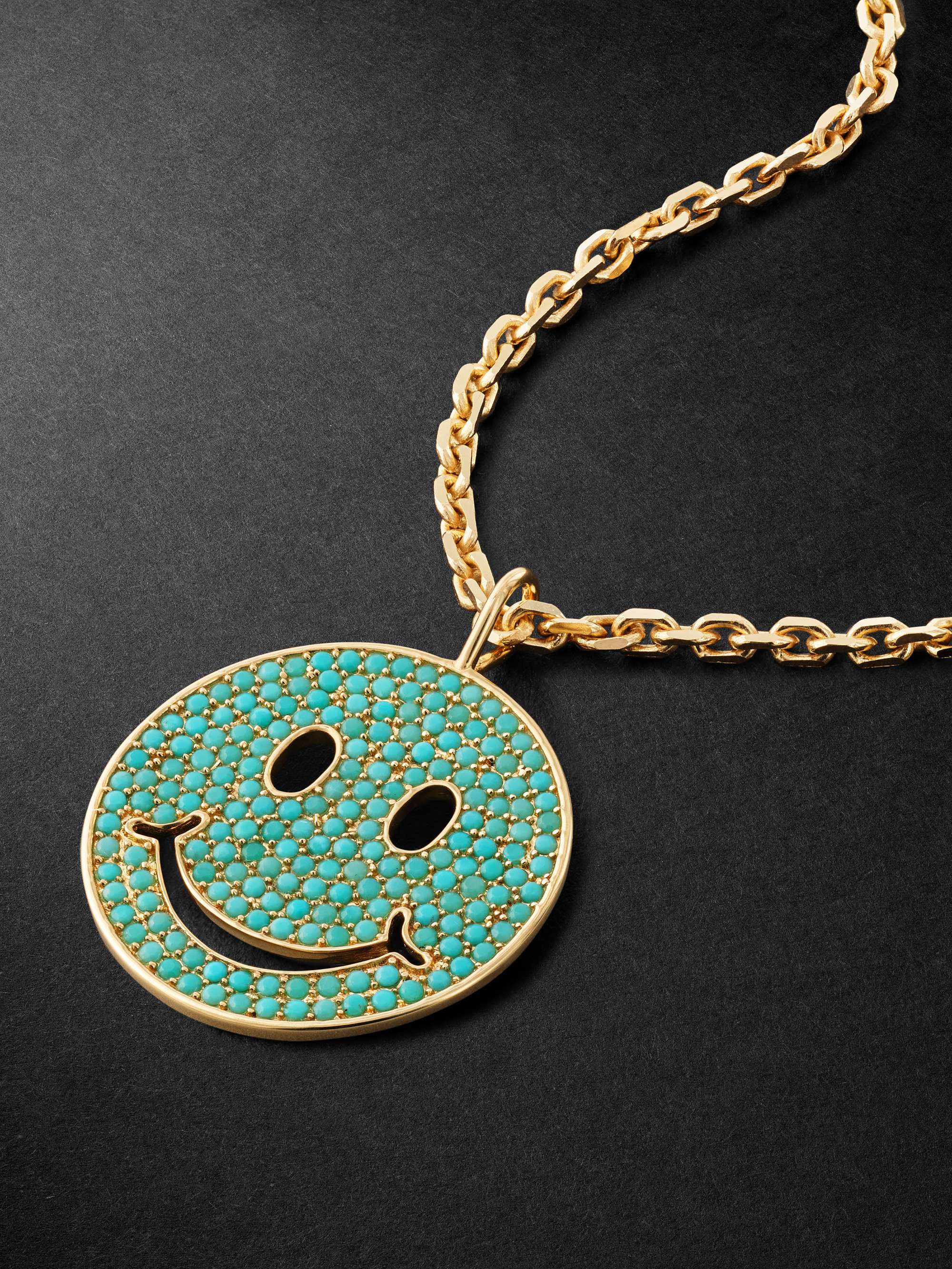 SYDNEY EVAN XL Happy Face Gold Turquoise Pendant Necklace