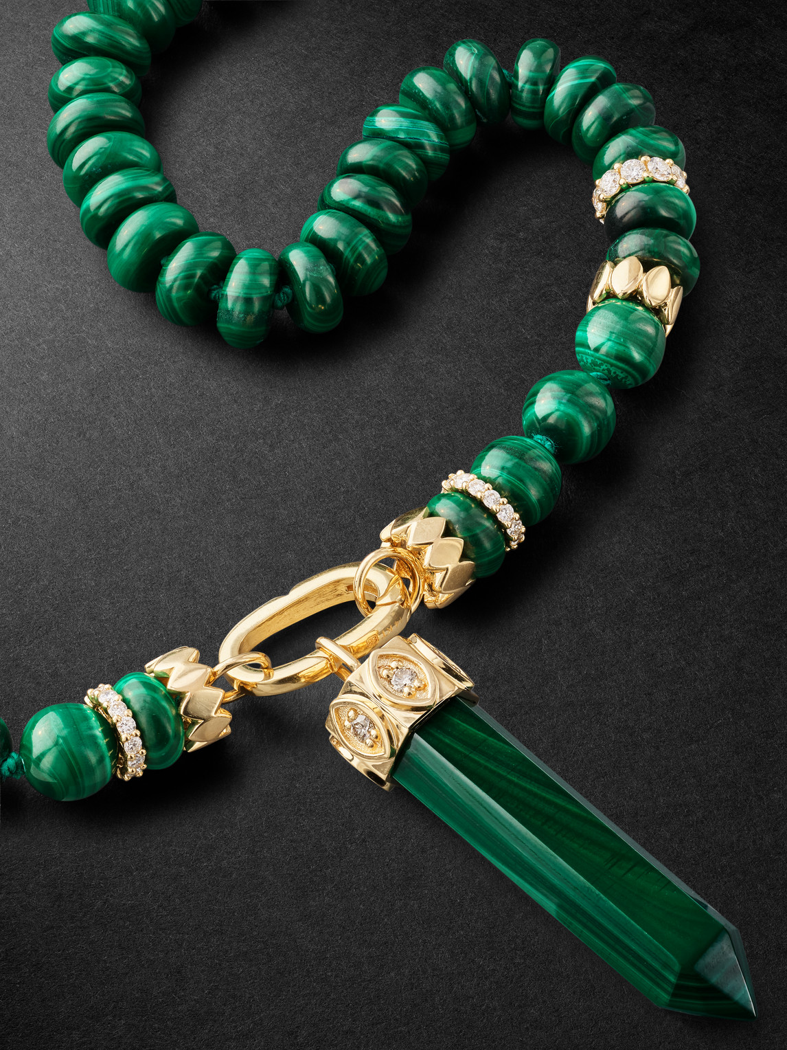 Shop Sydney Evan Crystal Gold, Malachite And Diamond Necklace In Green