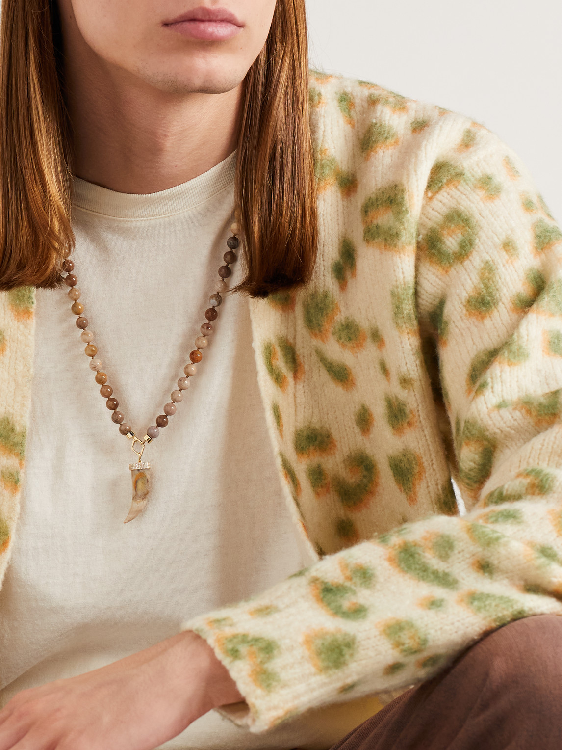 Shop Sydney Evan Gold, Wood And Diamond Beaded Pendant Necklace In Brown