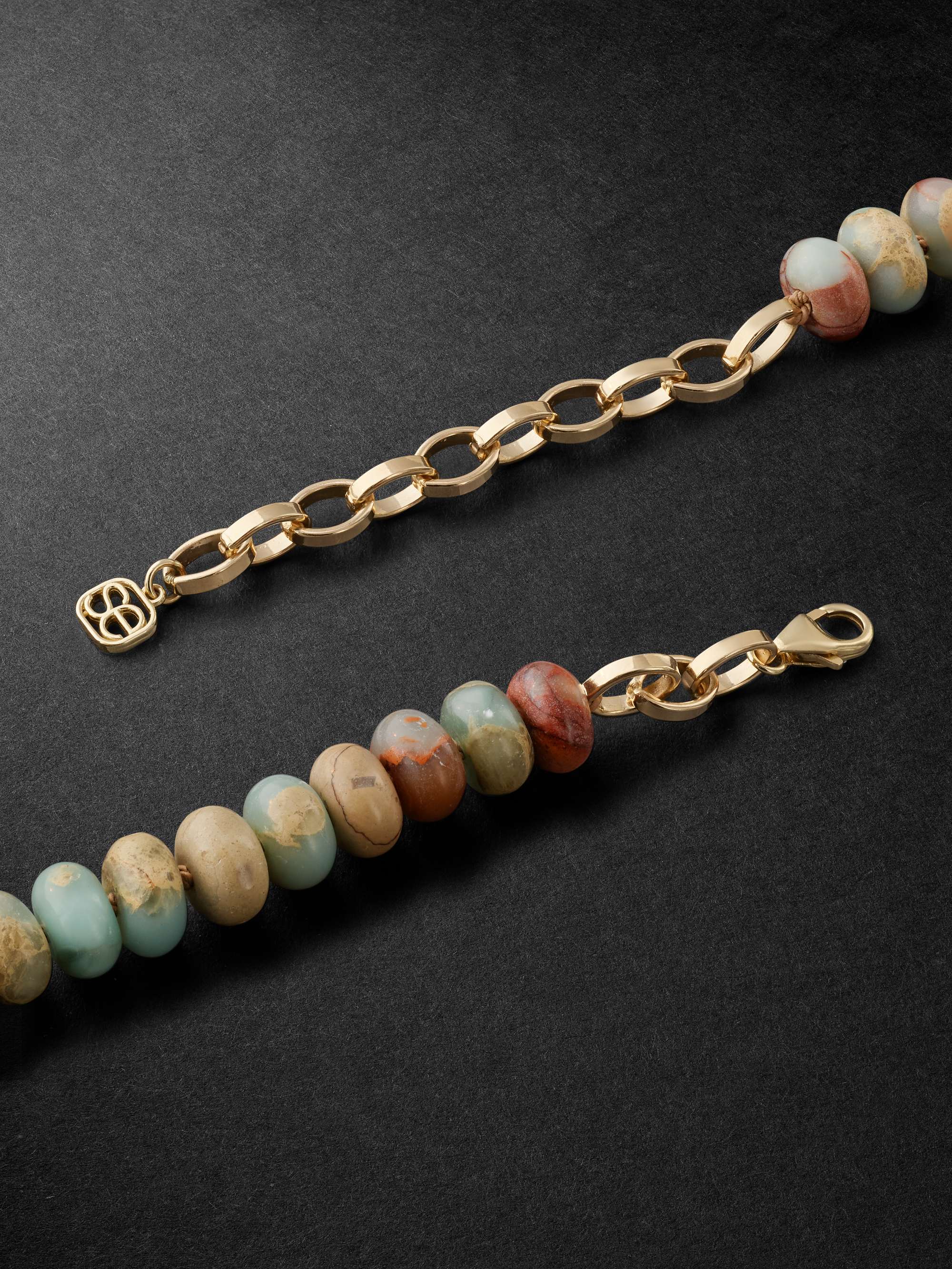 SYDNEY EVAN Gold, Snakeskin Jasper and Diamond Beaded Pendant Necklace