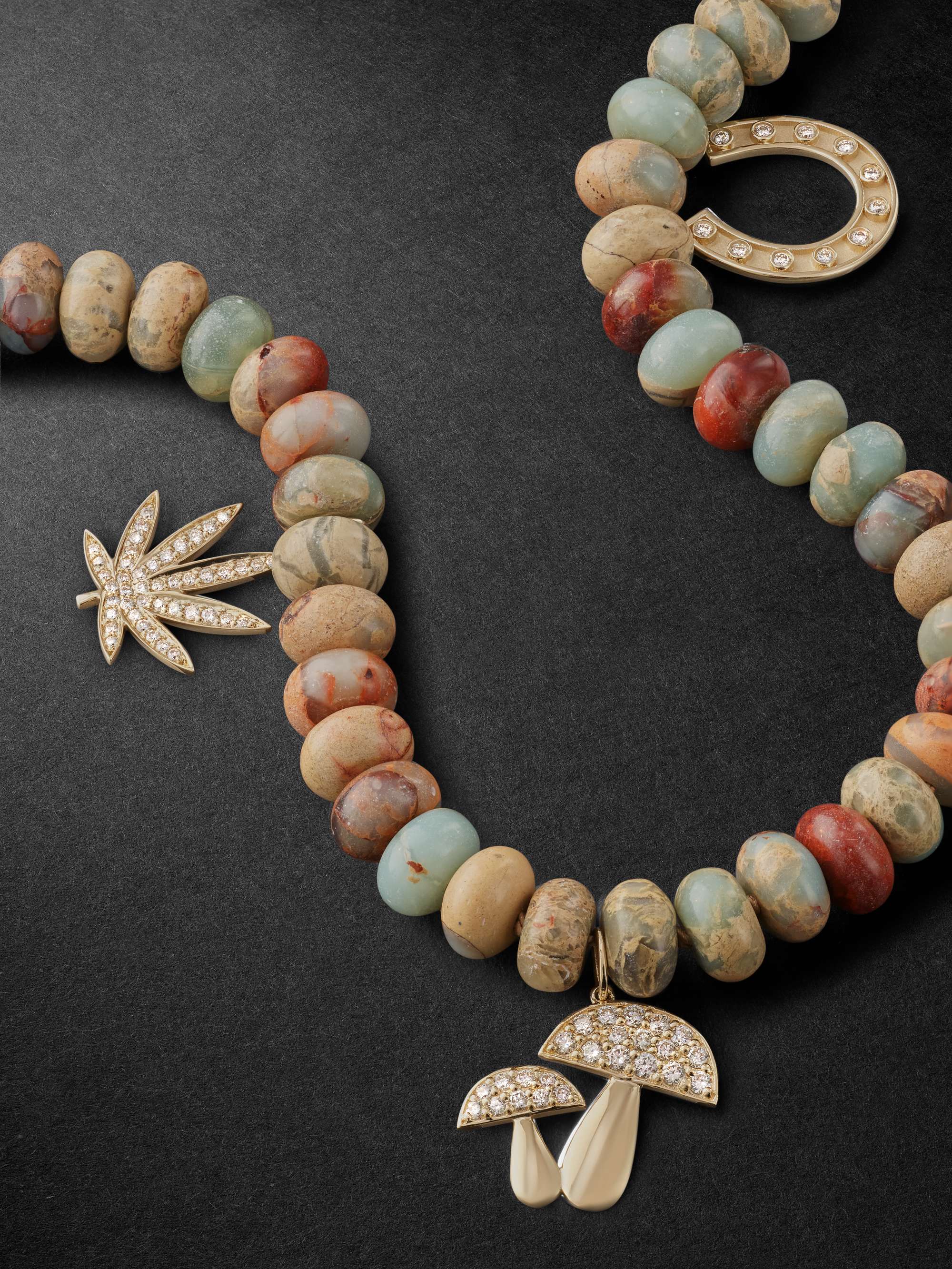 SYDNEY EVAN Gold, Snakeskin Jasper and Diamond Beaded Pendant Necklace