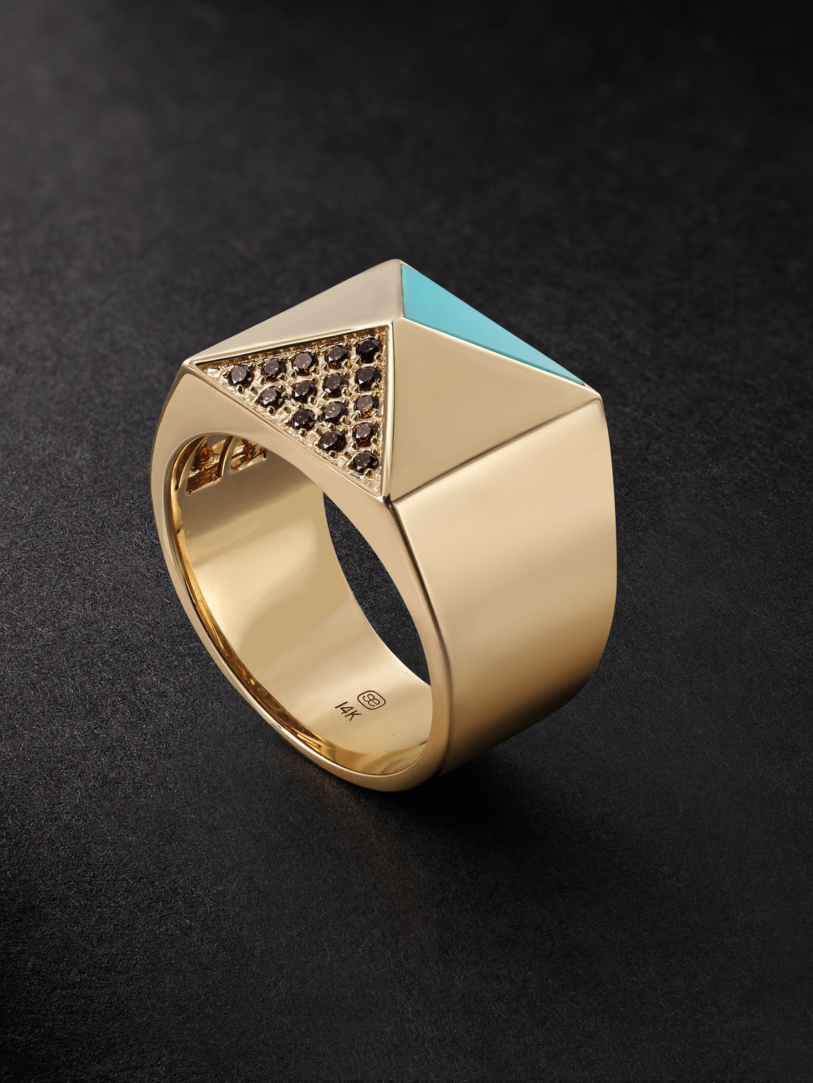 Sydney Evan Pyramid Gold, Diamond and Turquoise Ring - Men
