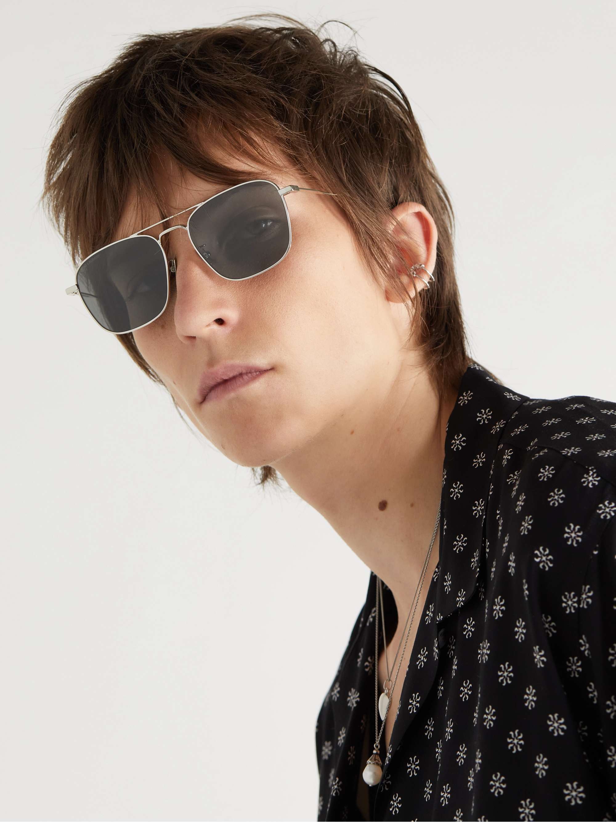 Square-Frame Silver-Tone Sunglasses