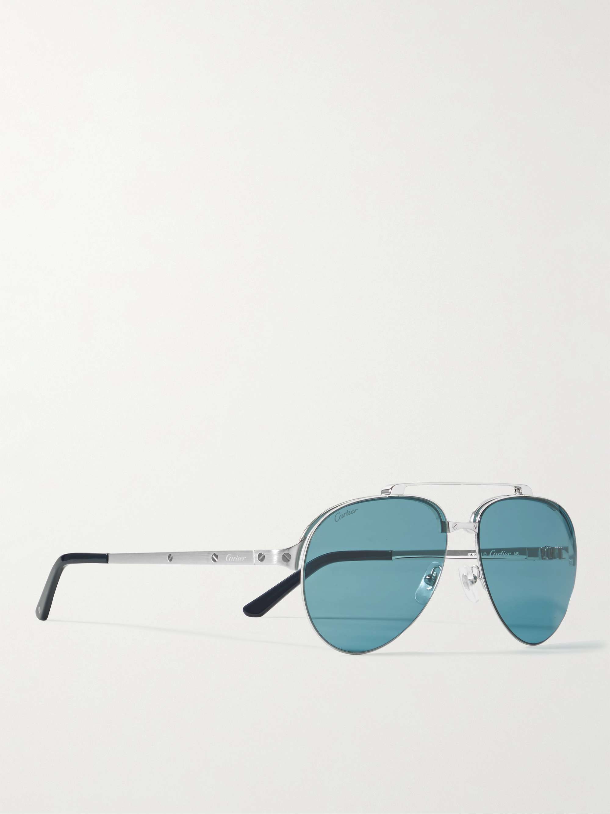 CARTIER EYEWEAR Santos Evolution Aviator-Style Silver-Tone Sunglasses