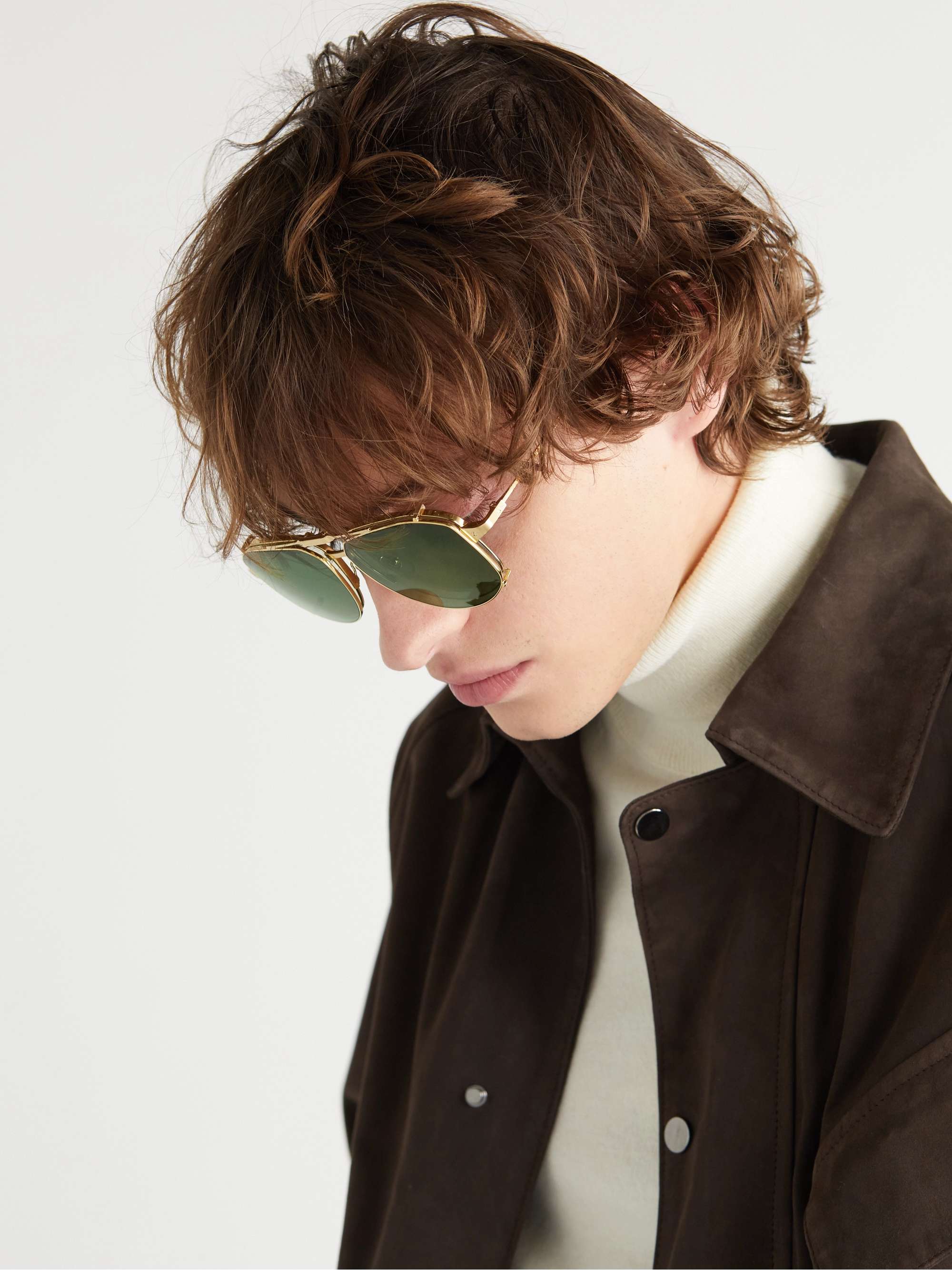 CARTIER EYEWEAR Santos Convertible Aviator-Style Gold-Tone Optical Glasses