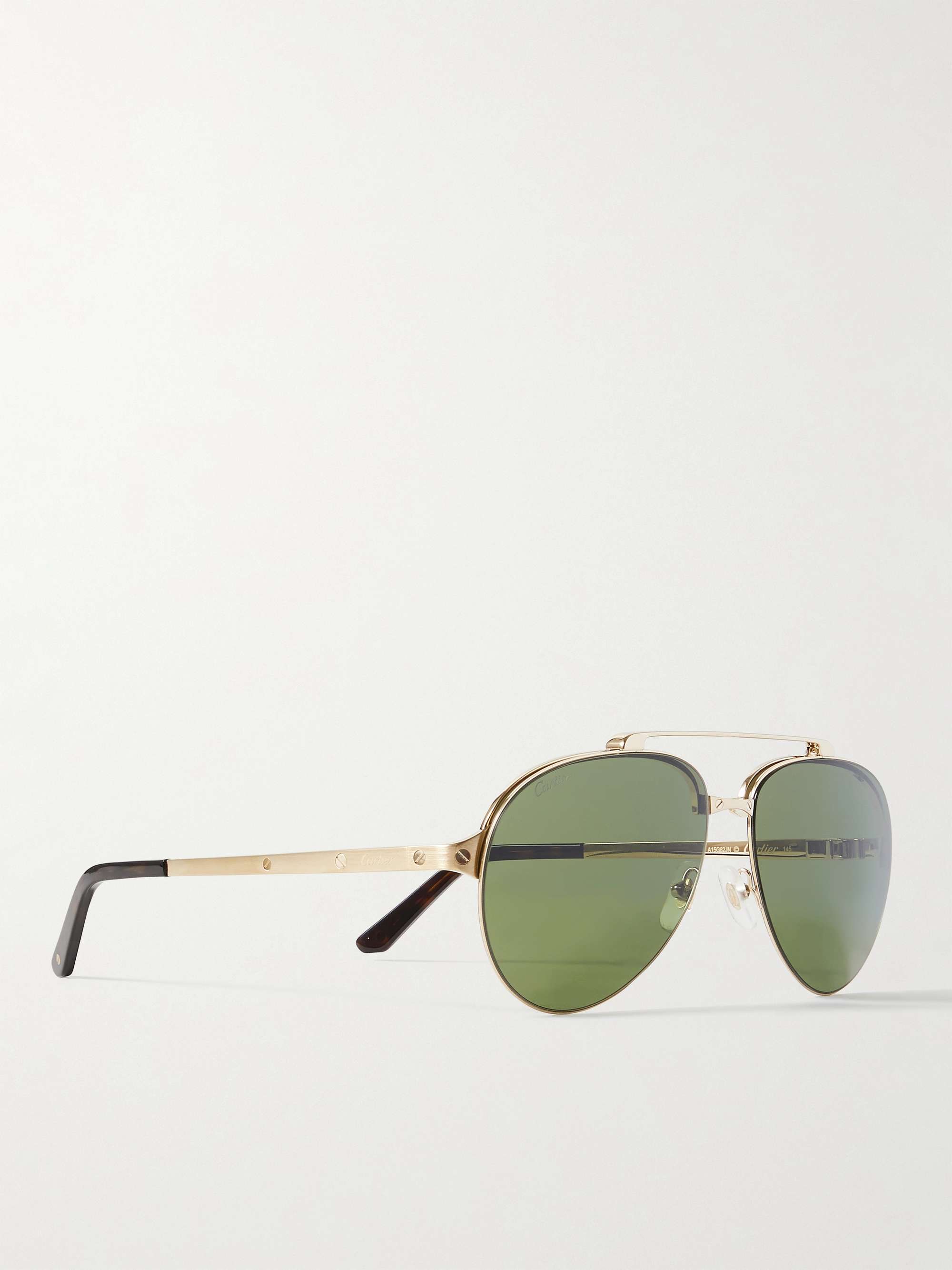 CARTIER EYEWEAR Santos Evolution Aviator-Style Silver-Tone Sunglasses