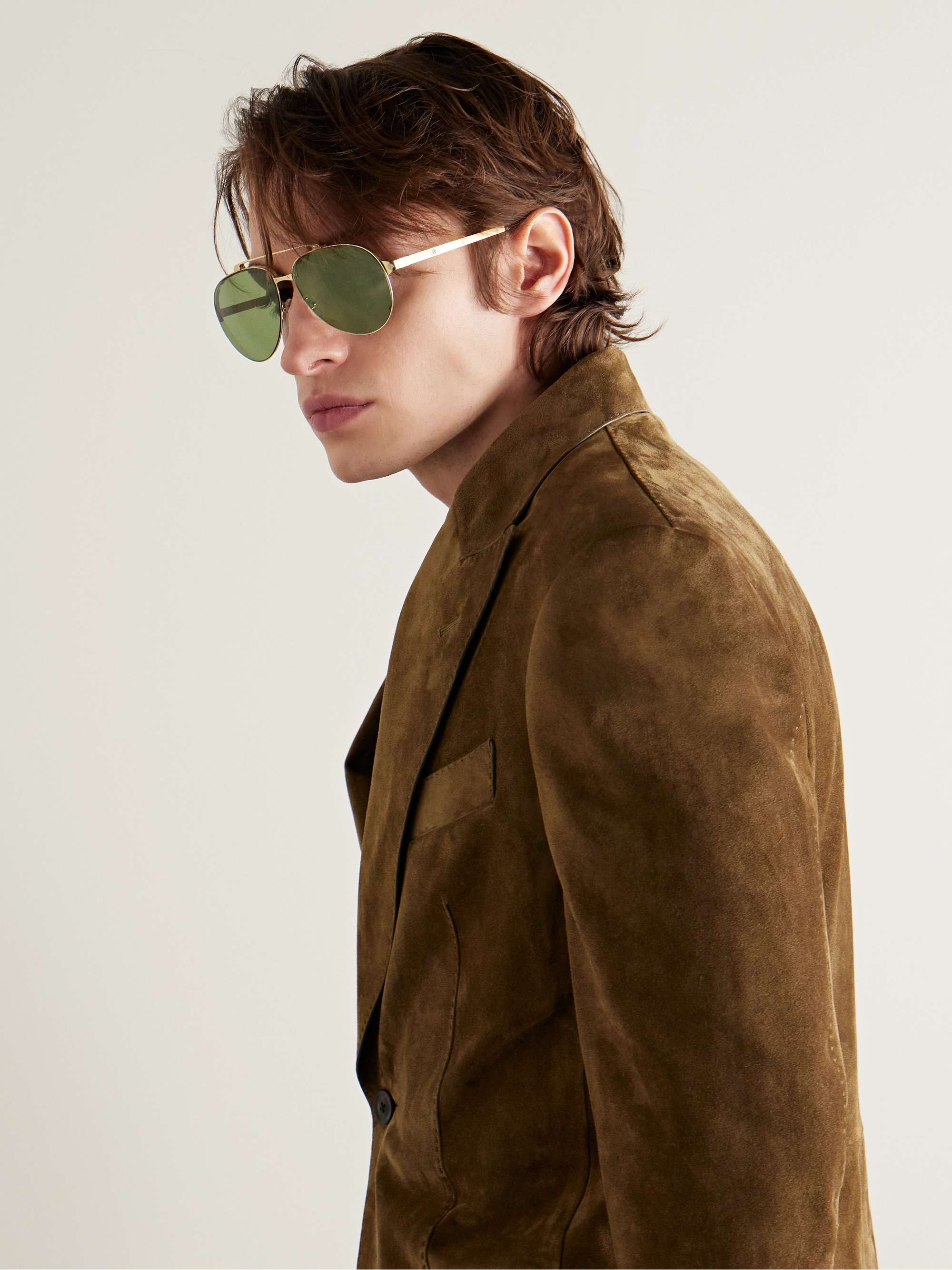 CARTIER EYEWEAR Santos Evolution Aviator-Style Silver-Tone Sunglasses