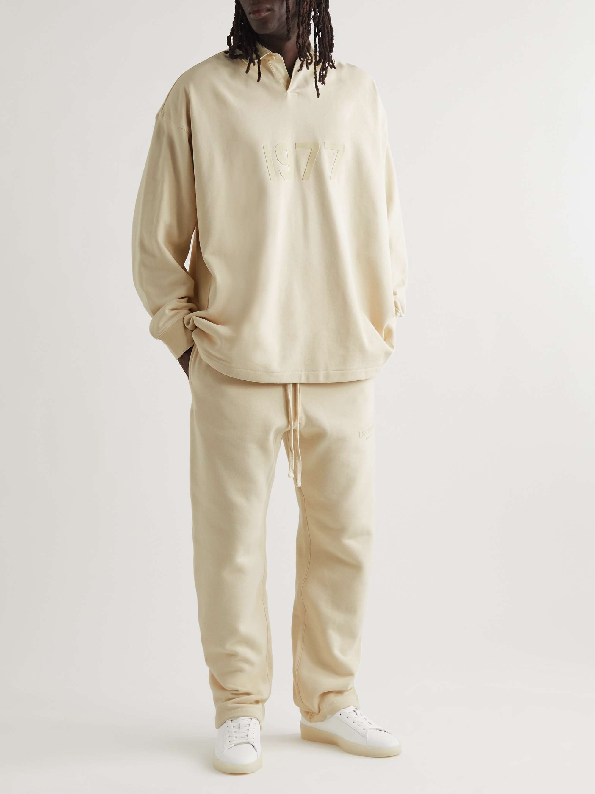 FEAR OF GOD ESSENTIALS Straight-Leg Logo-Flocked Cotton-Blend Jersey Sweatpants