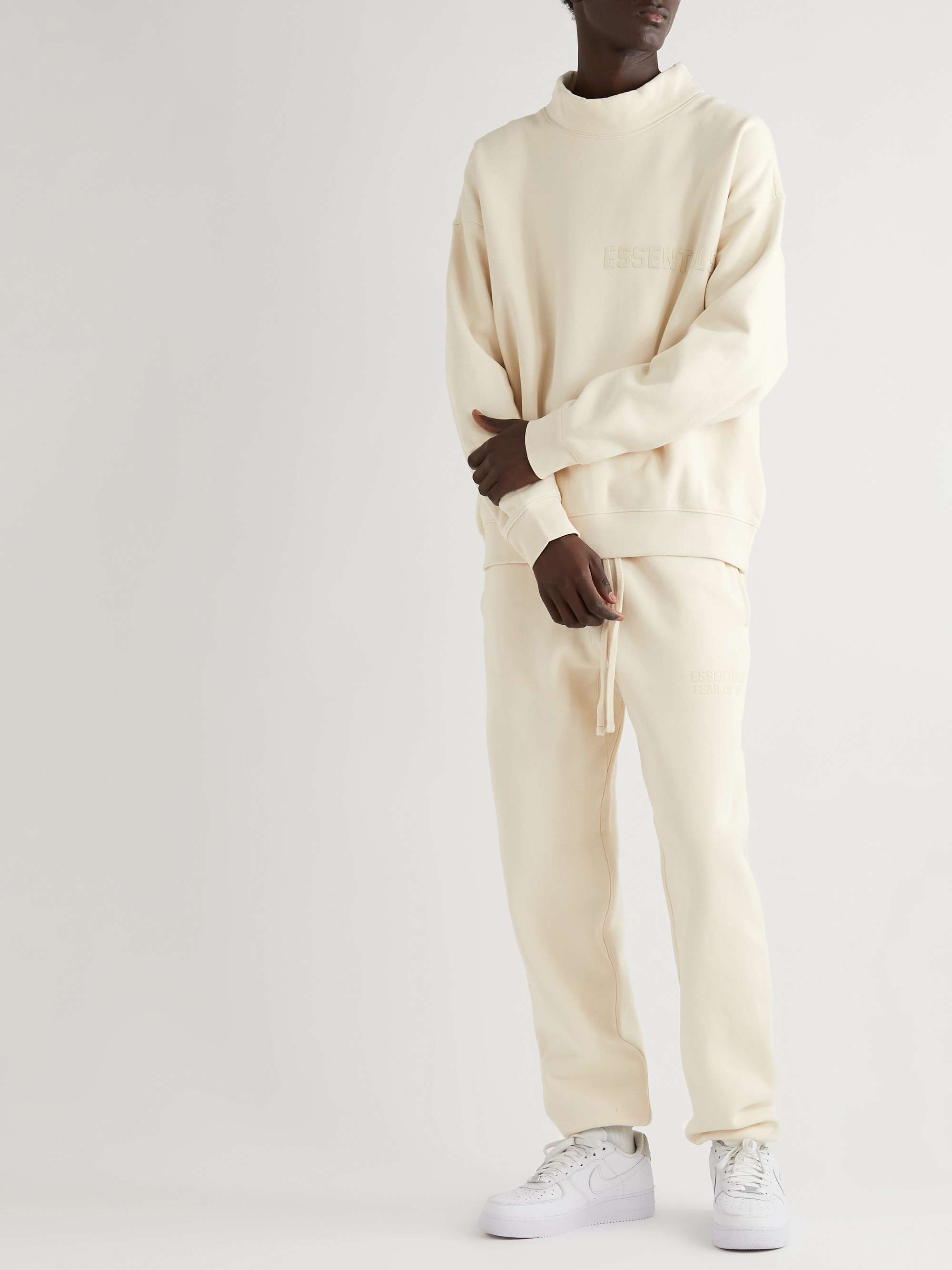 FEAR OF GOD ESSENTIALS Logo-Flocked Cotton-Jersey Mock-Neck Sweatshirt