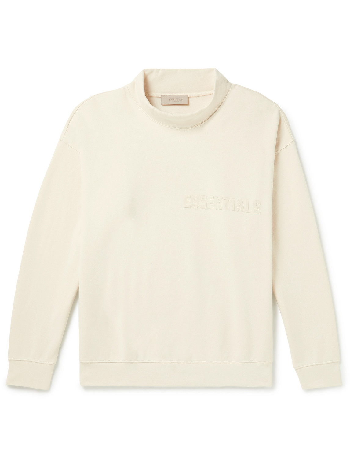 ESSENTIALS LOGO-FLOCKED COTTON-JERSEY MOCK-NECK SWEATSHIRT