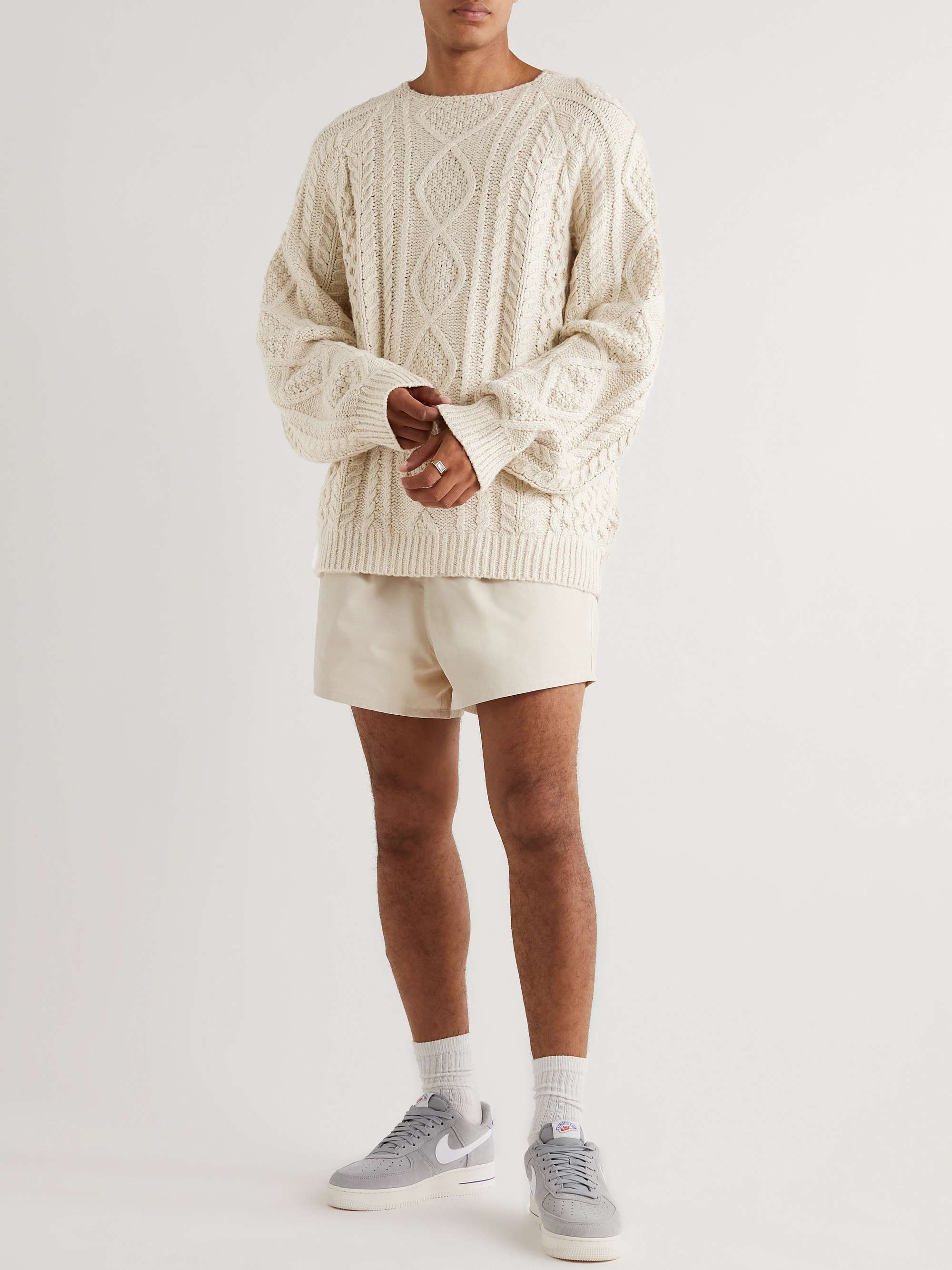 FEAR OF GOD ESSENTIALS Oversized Logo-Appliquéd Cable-Knit Cotton-Blend Sweater