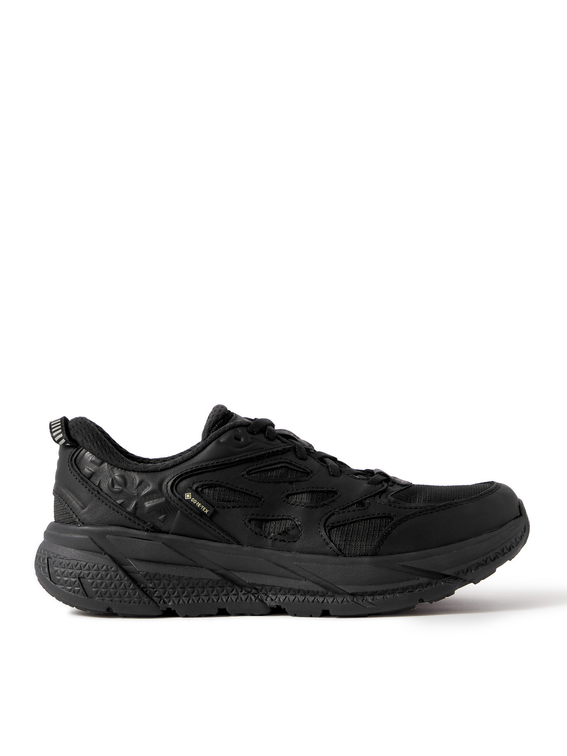 Shop Hoka One One Clifton L Gtx Leather-trimmed Coated-ripstop Running Sneakers In Black