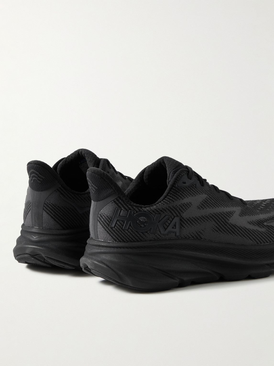 Shop Hoka One One Clifton 9 Wide Rubber-trimmed Mesh Running Sneakers In Black