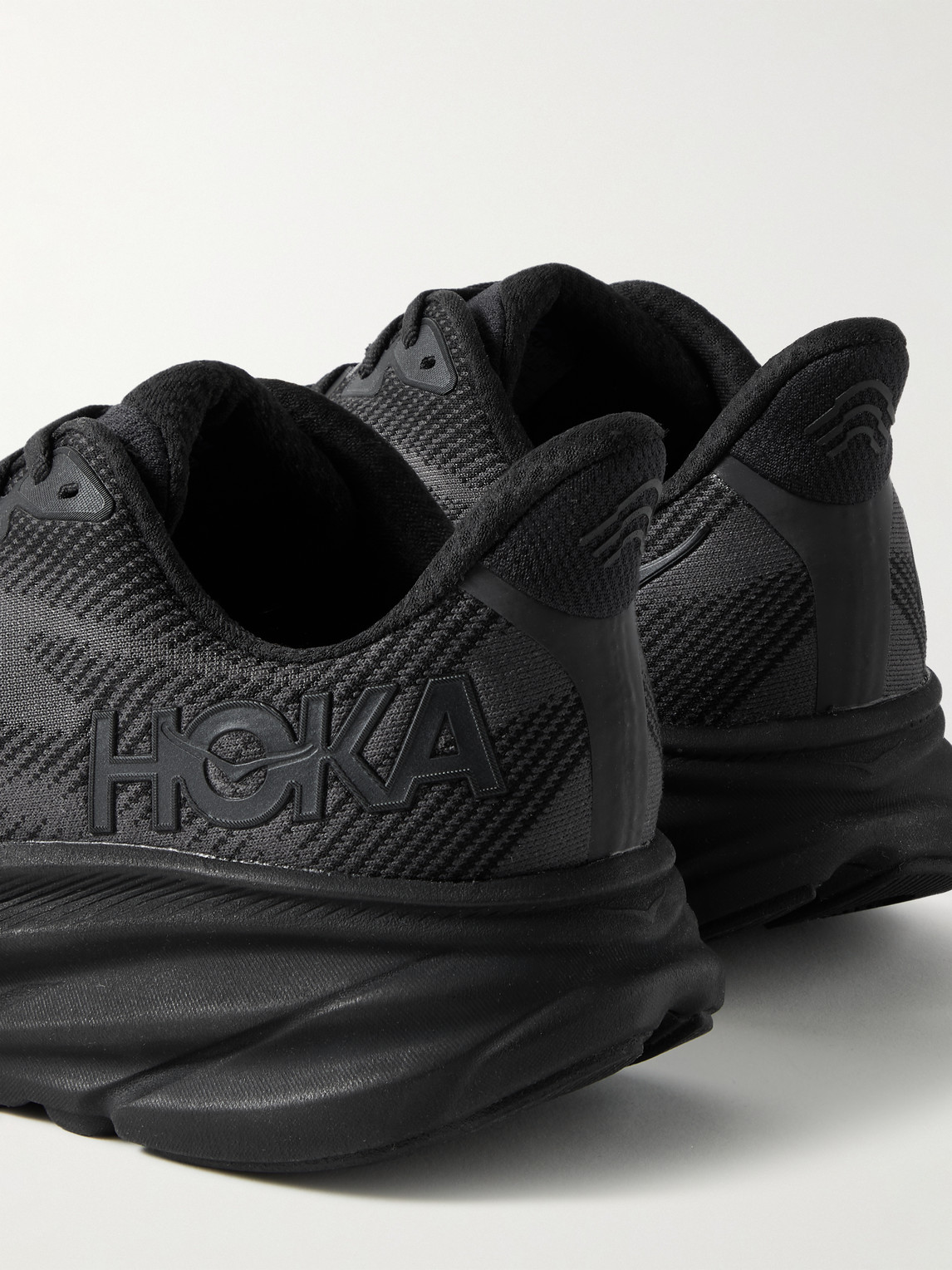 Shop Hoka One One Clifton 9 Wide Rubber-trimmed Mesh Running Sneakers In Black