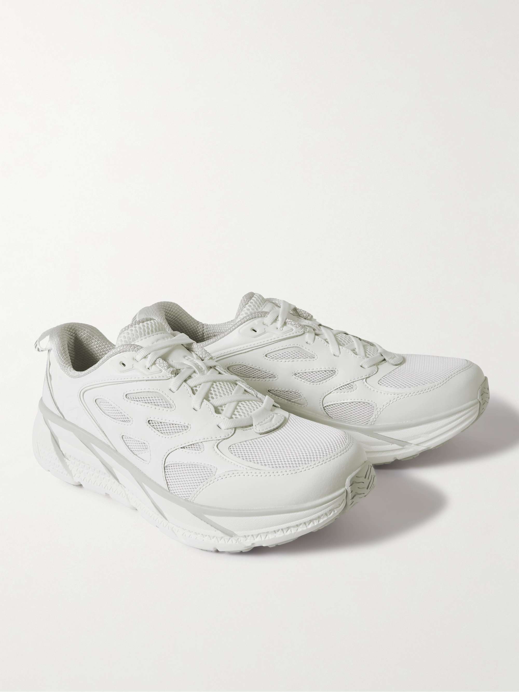 HOKA ONE ONE Clifton L Leather and Mesh Running Sneakers