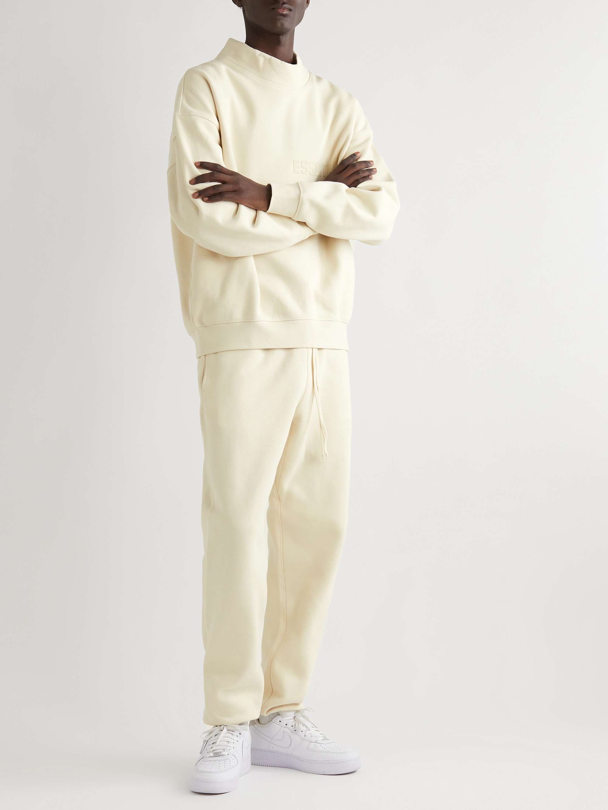 FEAR OF GOD ESSENTIALS Slim-Fit Tapered Logo-Flocked Cotton-Blend Jersey Sweatpants