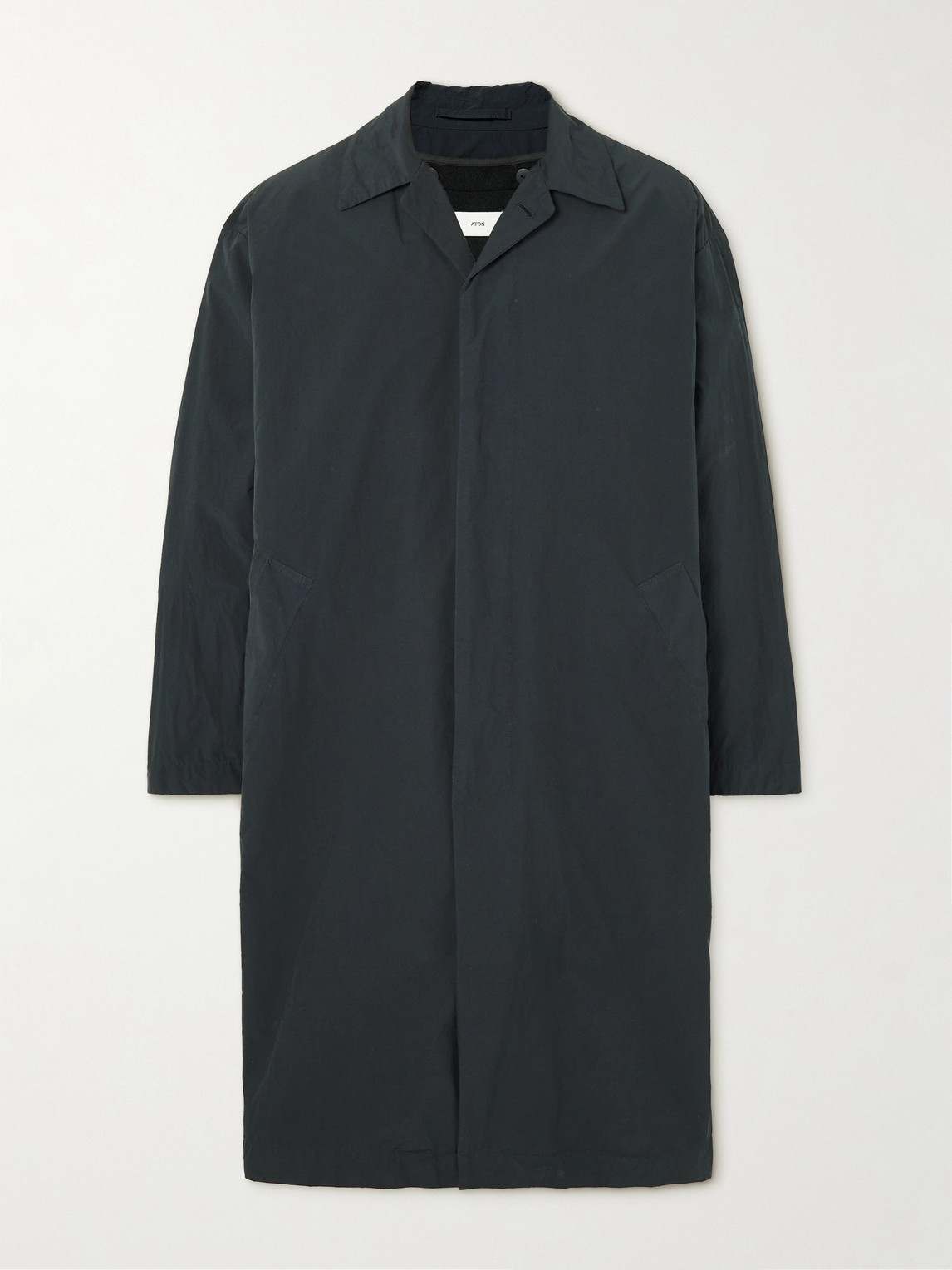 Aton Balmacaan Shell Coat In Blue