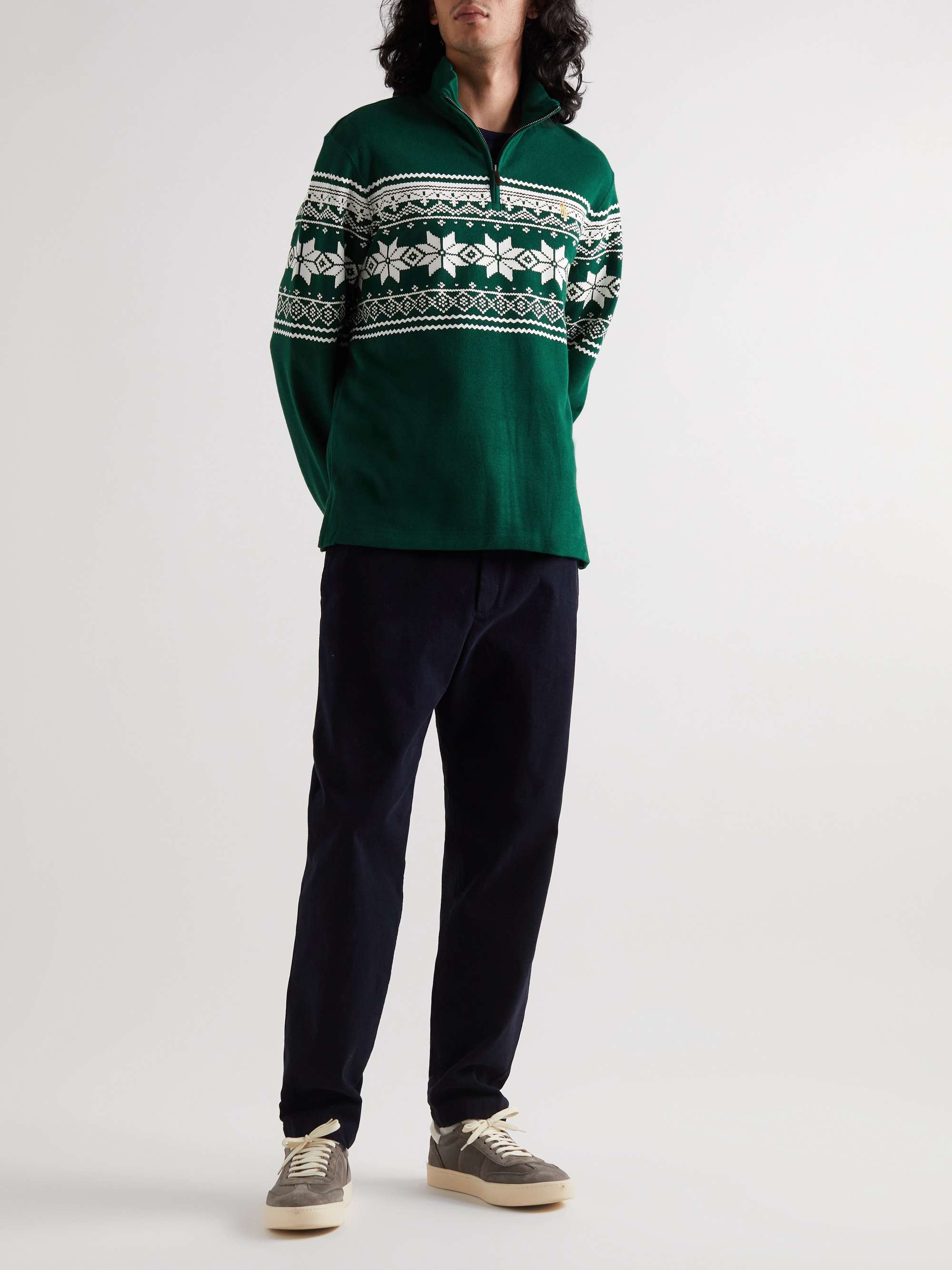 POLO RALPH LAUREN Printed Cotton-Jersey Half-Zip Sweatshirt