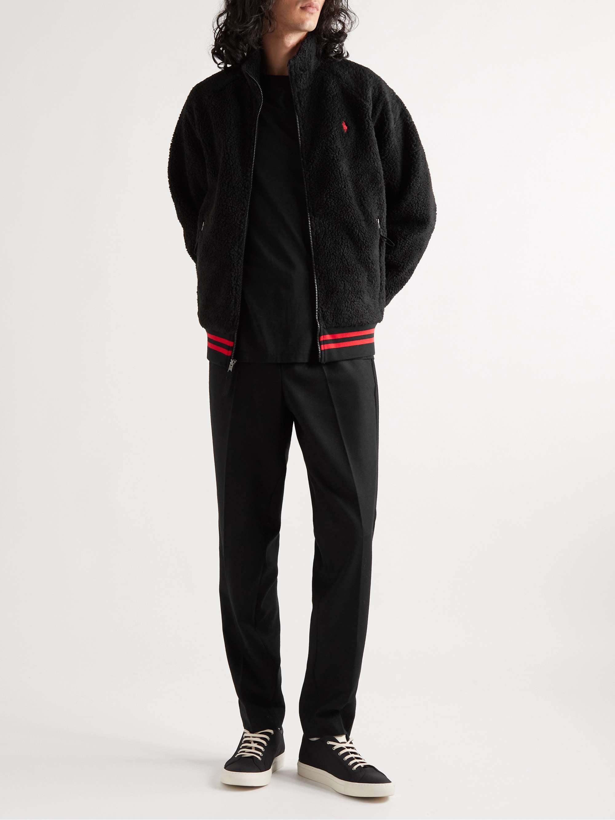 POLO RALPH LAUREN Striped Logo-Embroidered Bouclé Zip-Up Cardigan