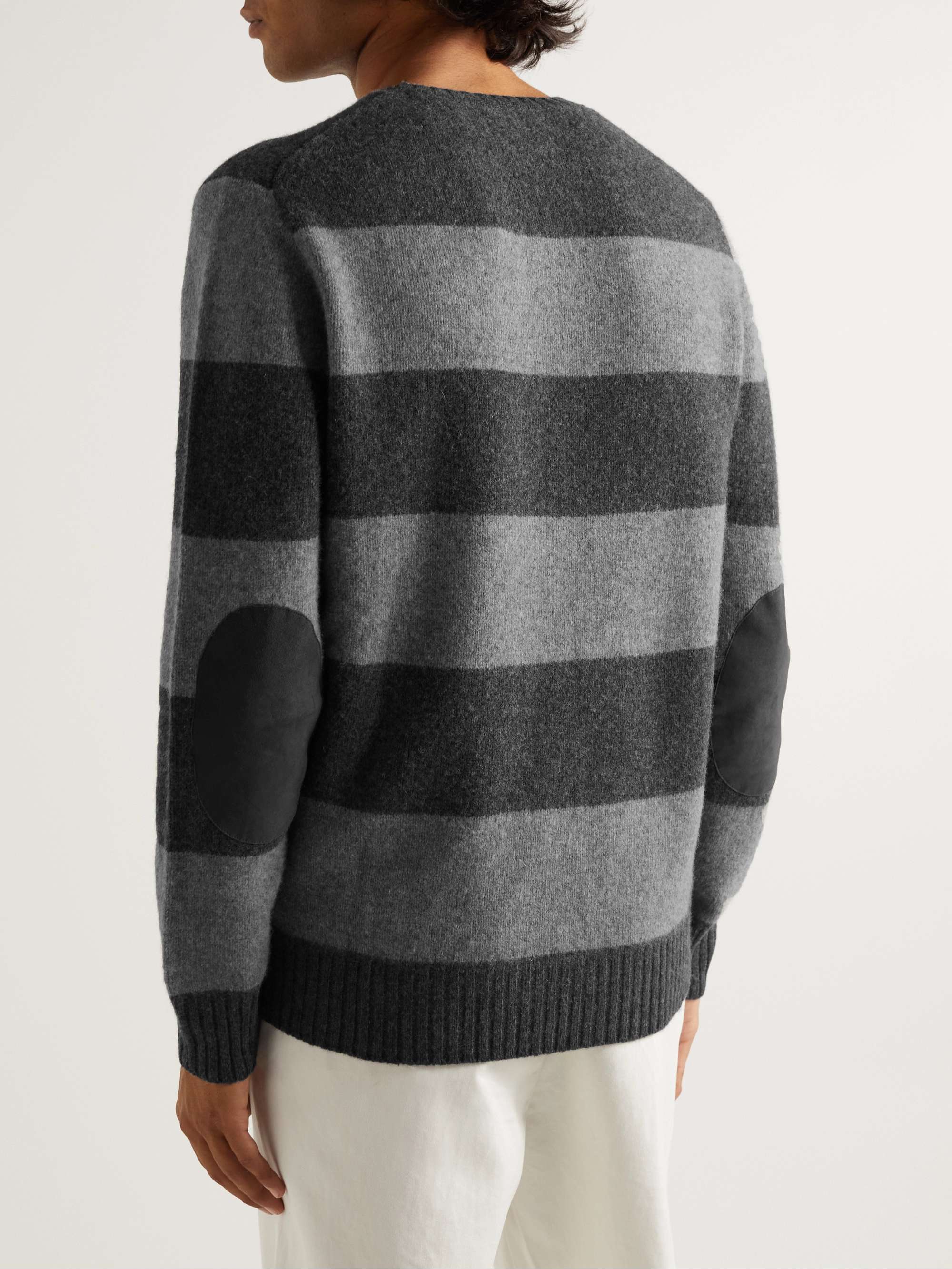 Suede-Trimmed Striped Wool and Cashmere-Blend Sweater