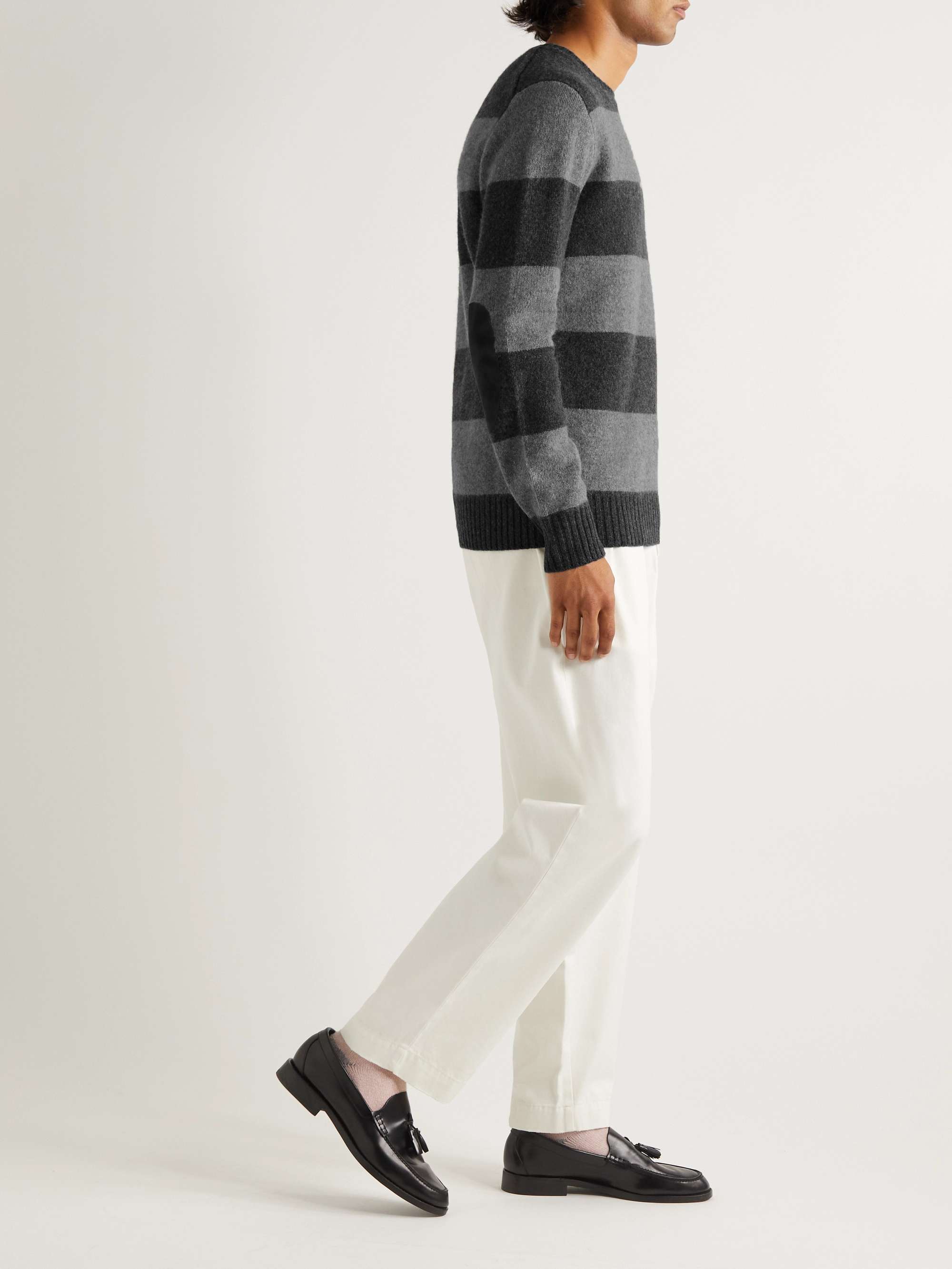 Suede-Trimmed Striped Wool and Cashmere-Blend Sweater