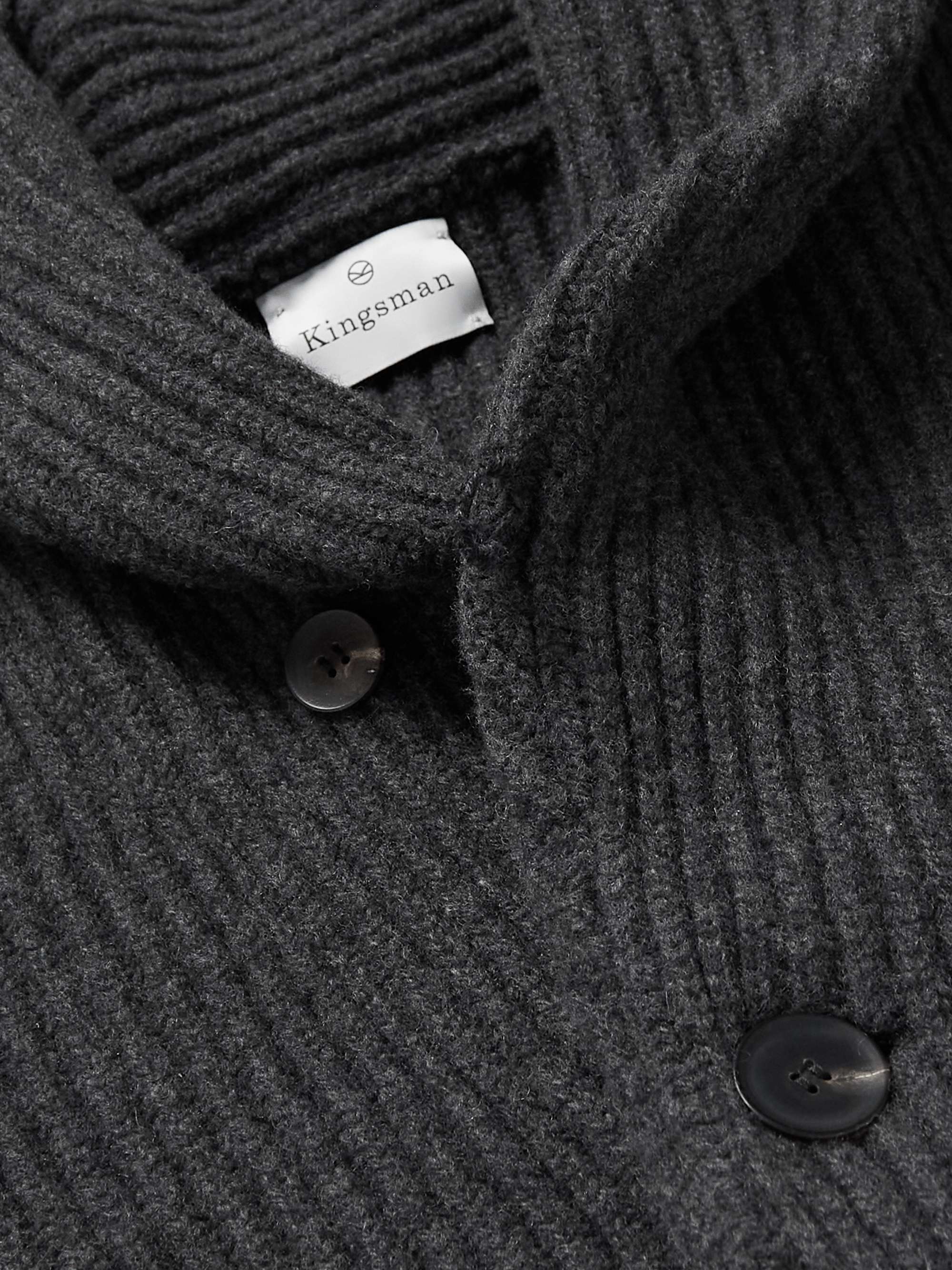 KINGSMAN Shawl-Collar Ribbed Merino Wool and Cashmere-Blend Cardigan
