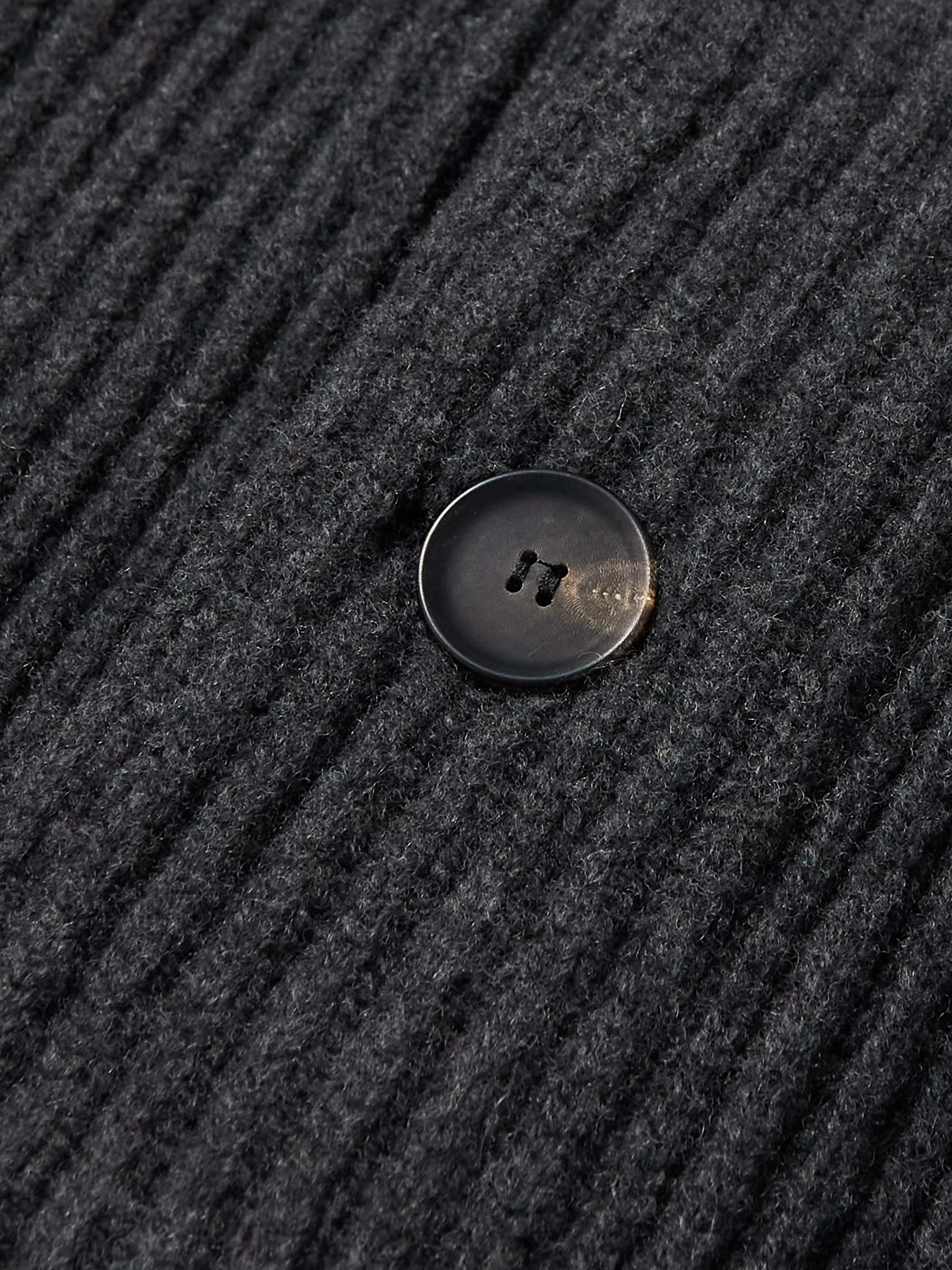KINGSMAN Shawl-Collar Ribbed Merino Wool and Cashmere-Blend Cardigan