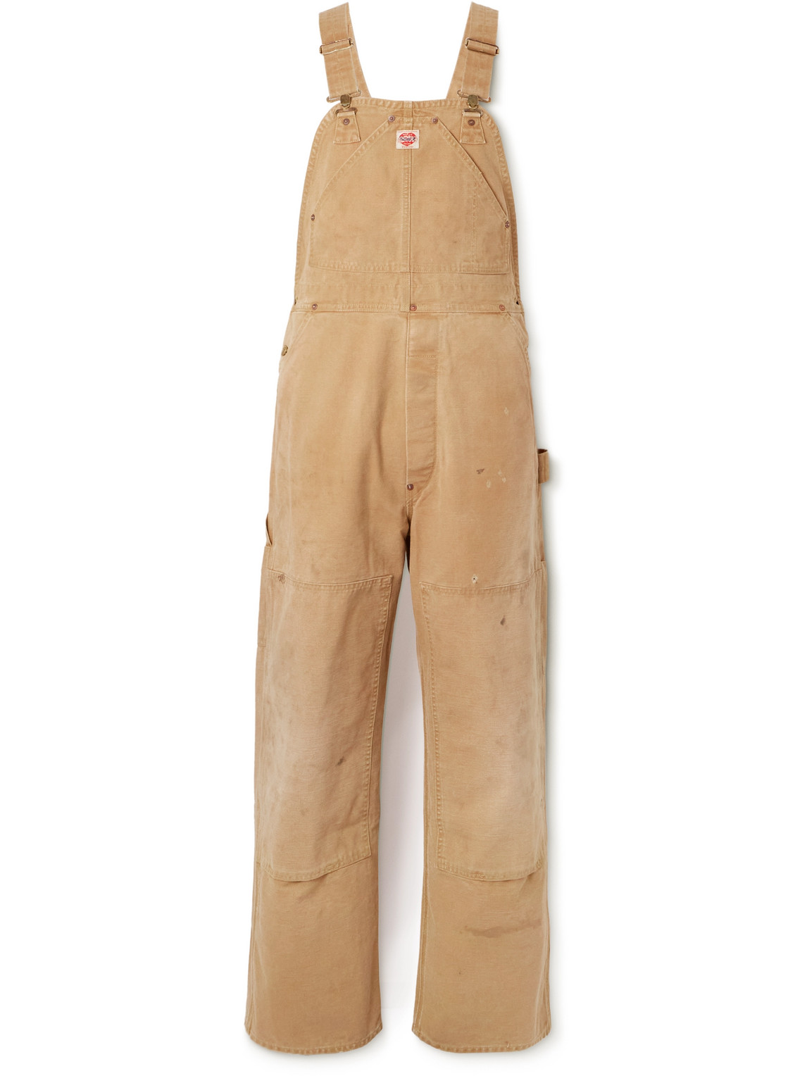 Logo-Appliquéd Distressed Cotton-Canvas Overalls