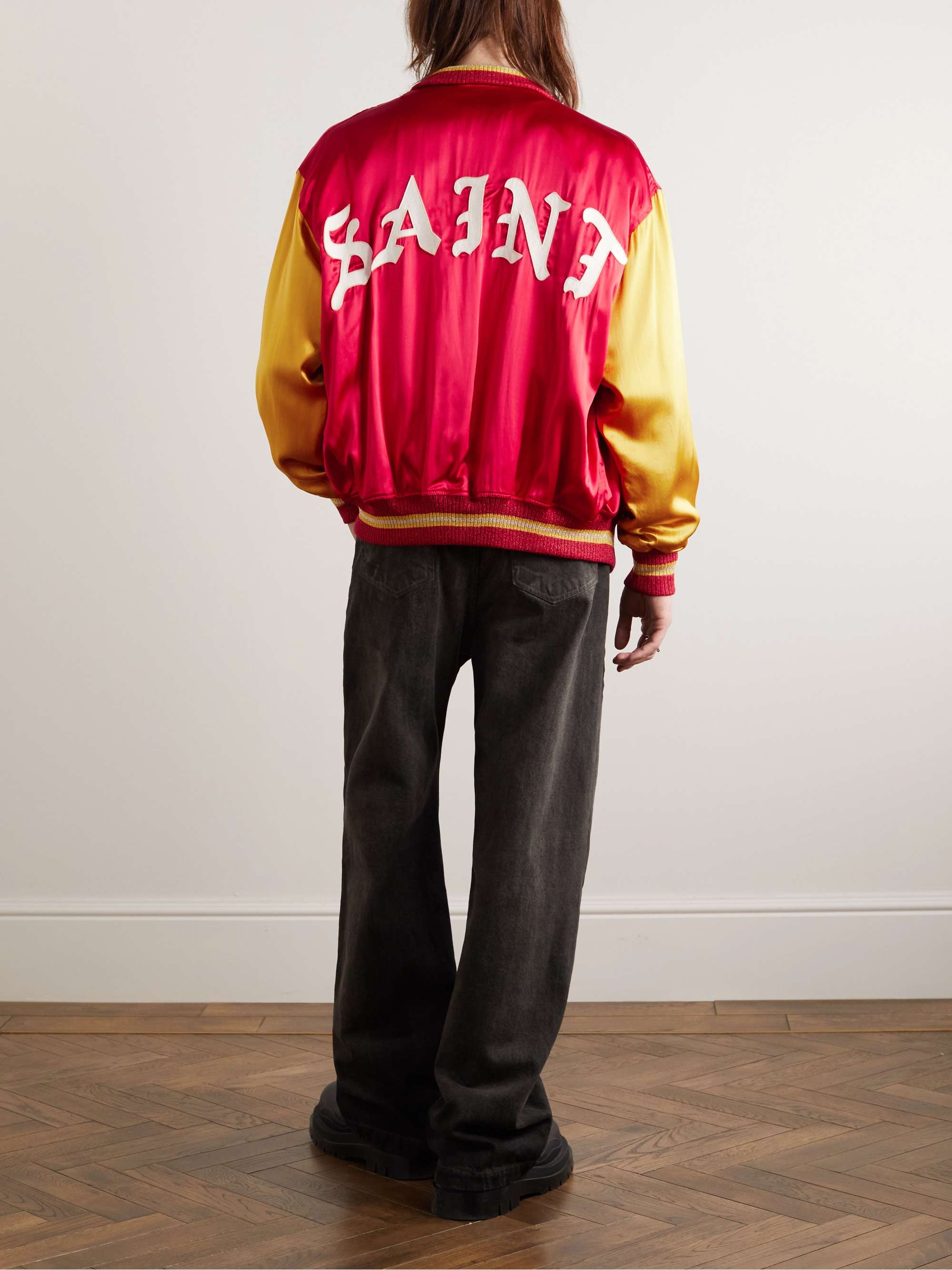 SAINT MXXXXXX Logo-Embroidered Appliquéd Satin Bomber Jacket