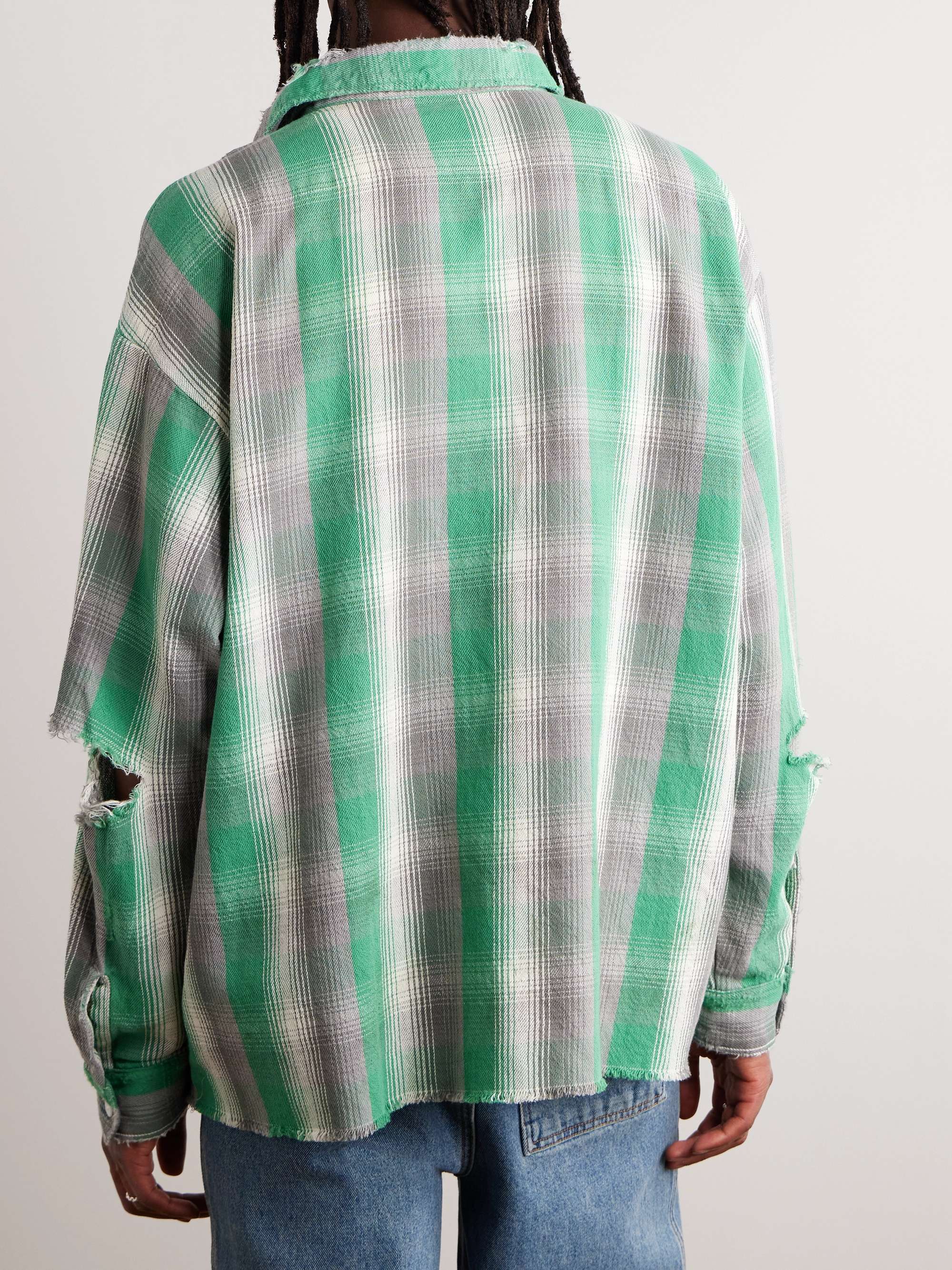 SAINT MXXXXXX + Shermer Academy Distressed Checked Cotton-Flannel Shirt ...