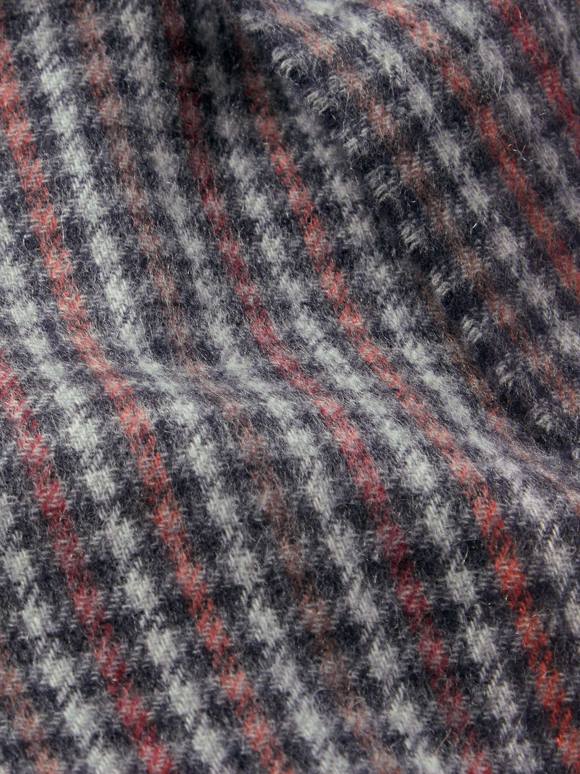 JOHNSTONS OF ELGIN Reversible Fringed Houndstooth and Striped Cashmere Scarf