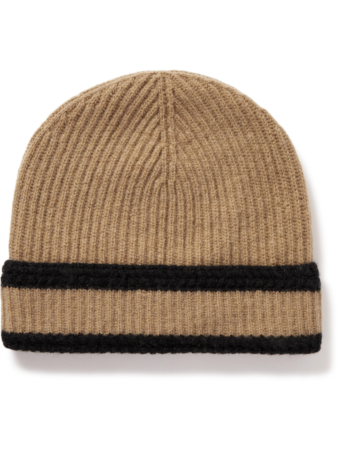 JOHNSTONS OF ELGIN STRIPPED RIBBED WOOL AND RECYCLED CASHMERE-BLEND BEANIE