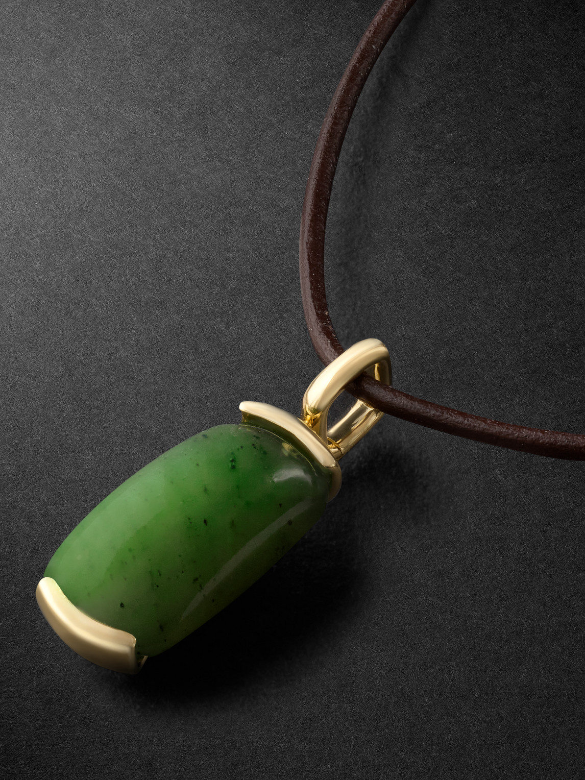 Shop Fernando Jorge Oblong 18-karat Gold, Leather And Nephrite Jade Pendant Necklace In Green