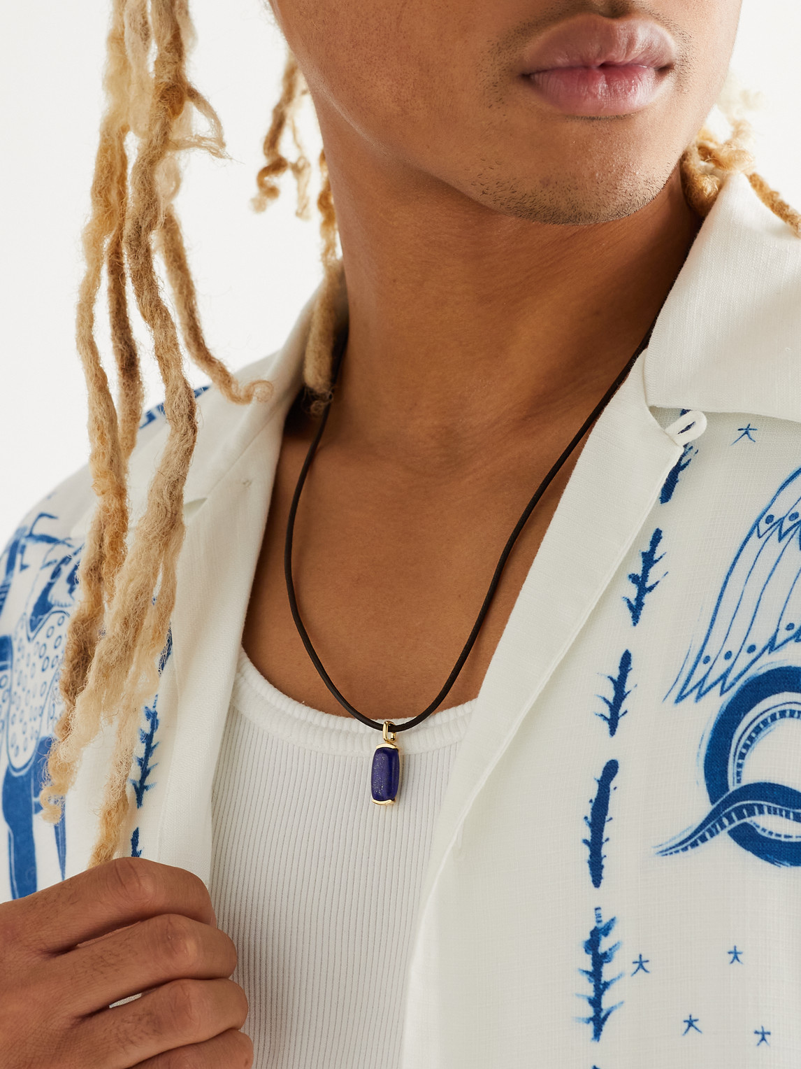 Shop Fernando Jorge Oblong 18-karat Gold, Leather And Lapis Lazuli Pendant Necklace In Blue