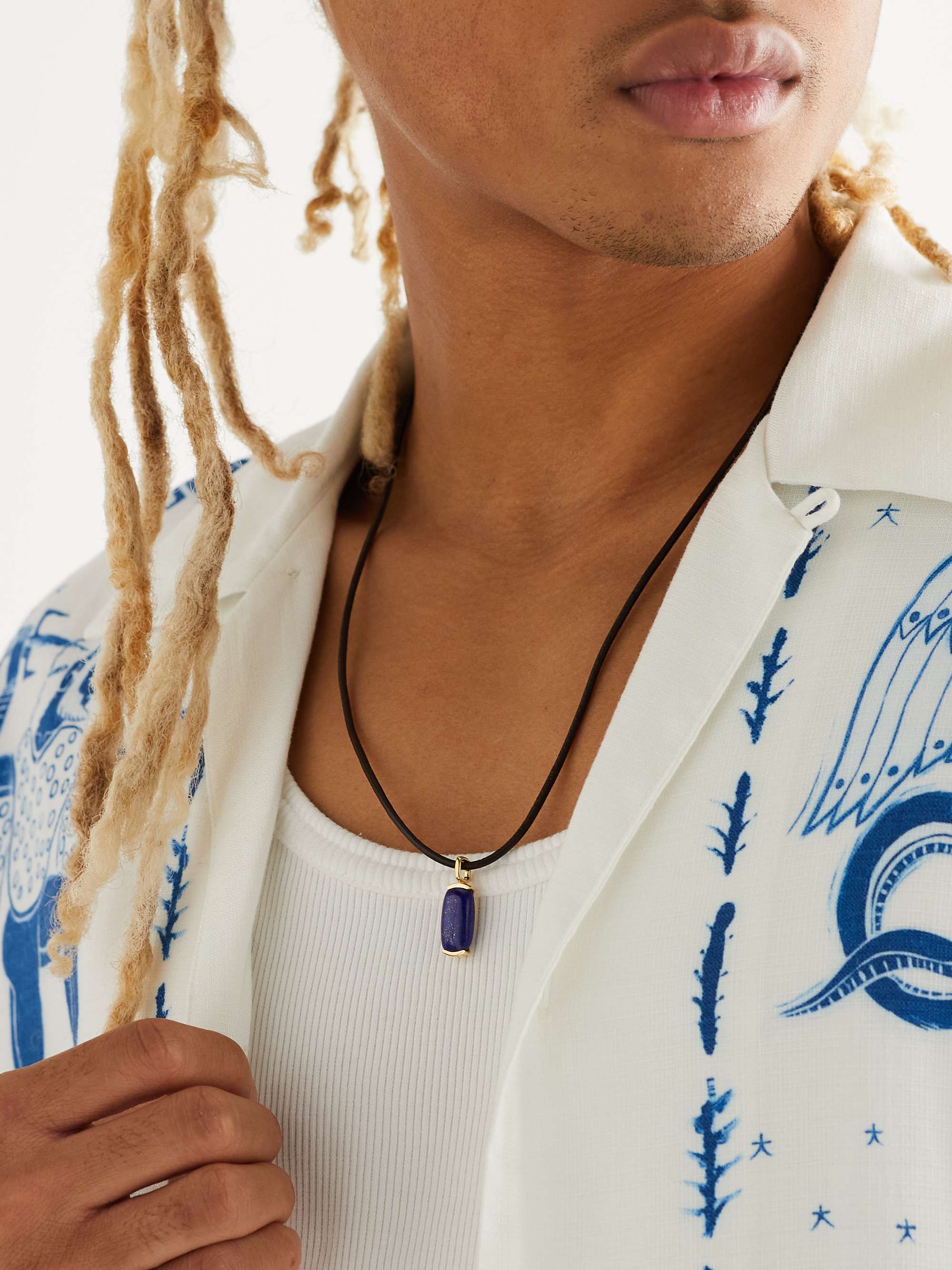 FERNANDO JORGE Oblong 18-Karat Gold, Leather and Lapis Lazuli Pendant Necklace