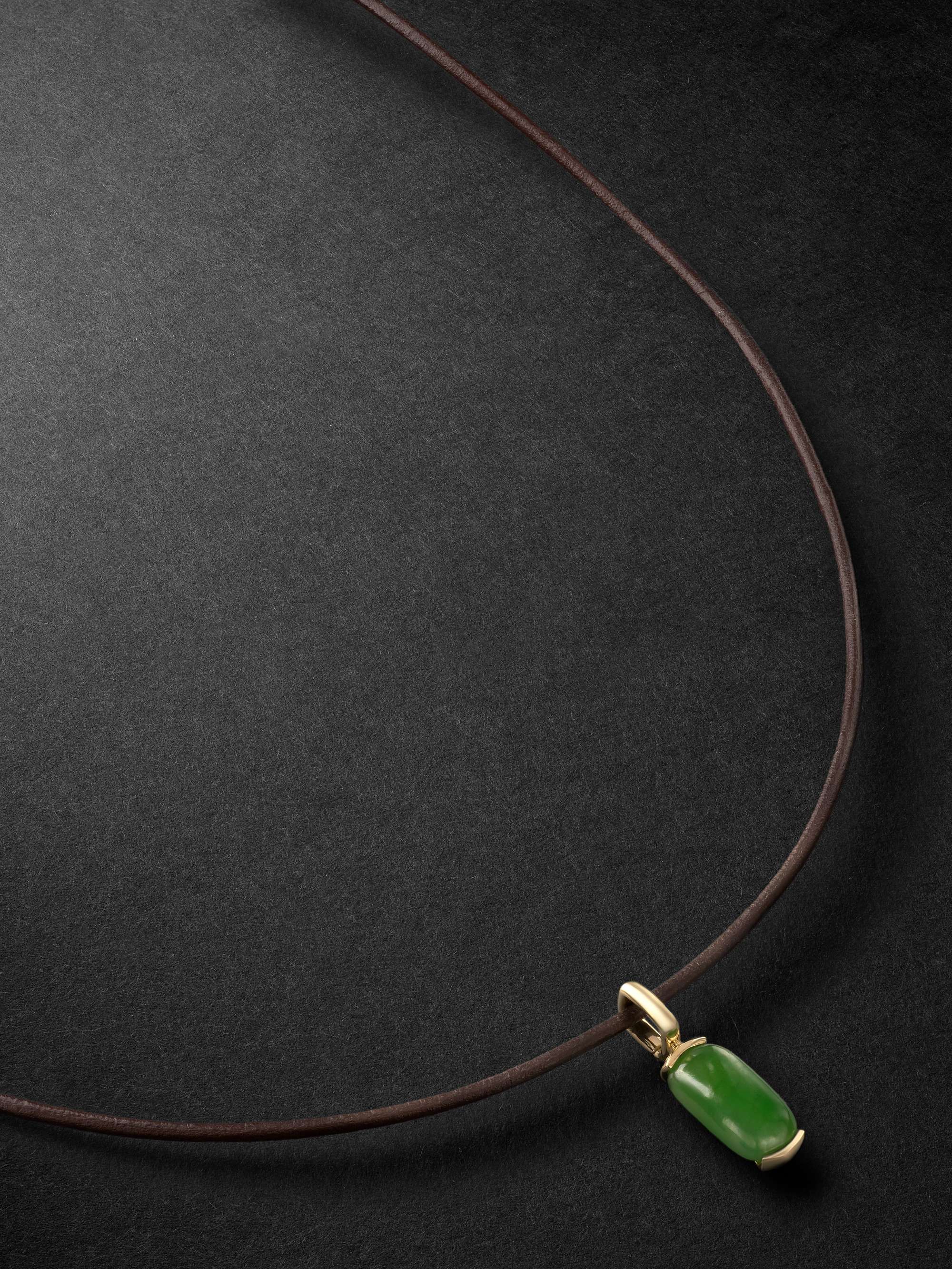 FERNANDO Oblong Small 18Karat Gold, Leather and Nephrite Jade Pendant Necklace MR PORTER