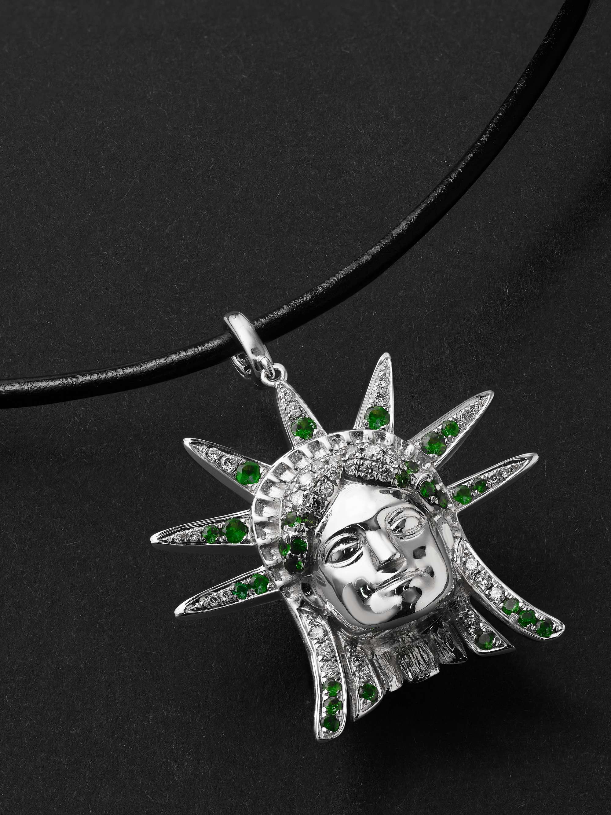 ANNOUSHKA Statue of Liberty 18-Karat White Gold, Diamond and Tsavorite Pendant Necklace