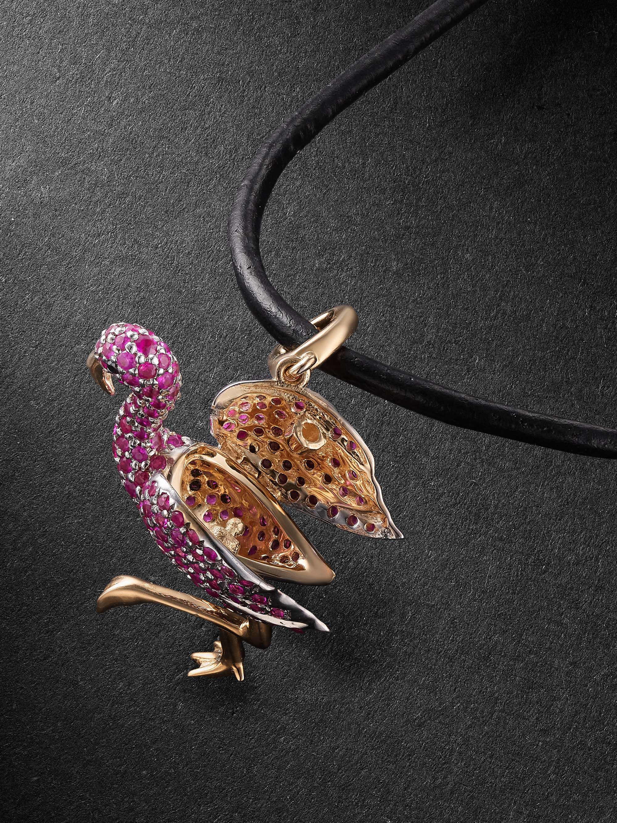 ANNOUSHKA Florida Flamingo 18-Karat Gold, Sapphire and Diamond Pendant Necklace