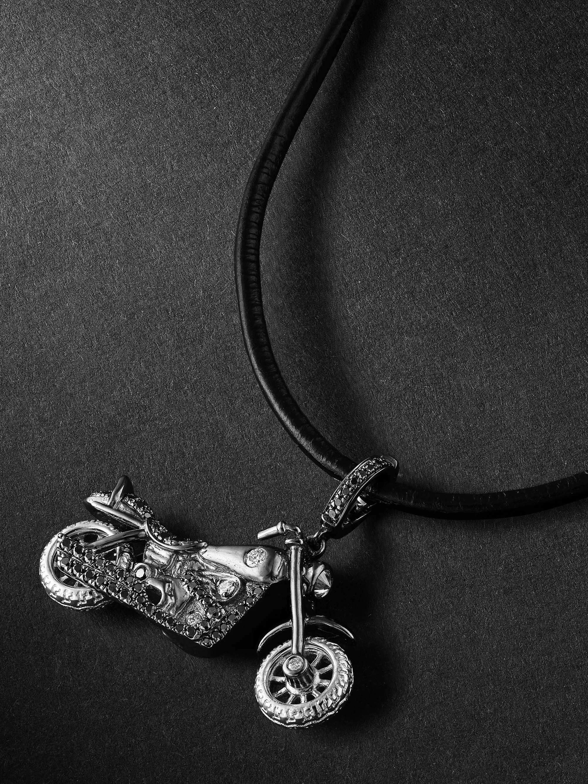 ANNOUSHKA Motorbike 18-Karat White Gold and Leather Pendant Necklace