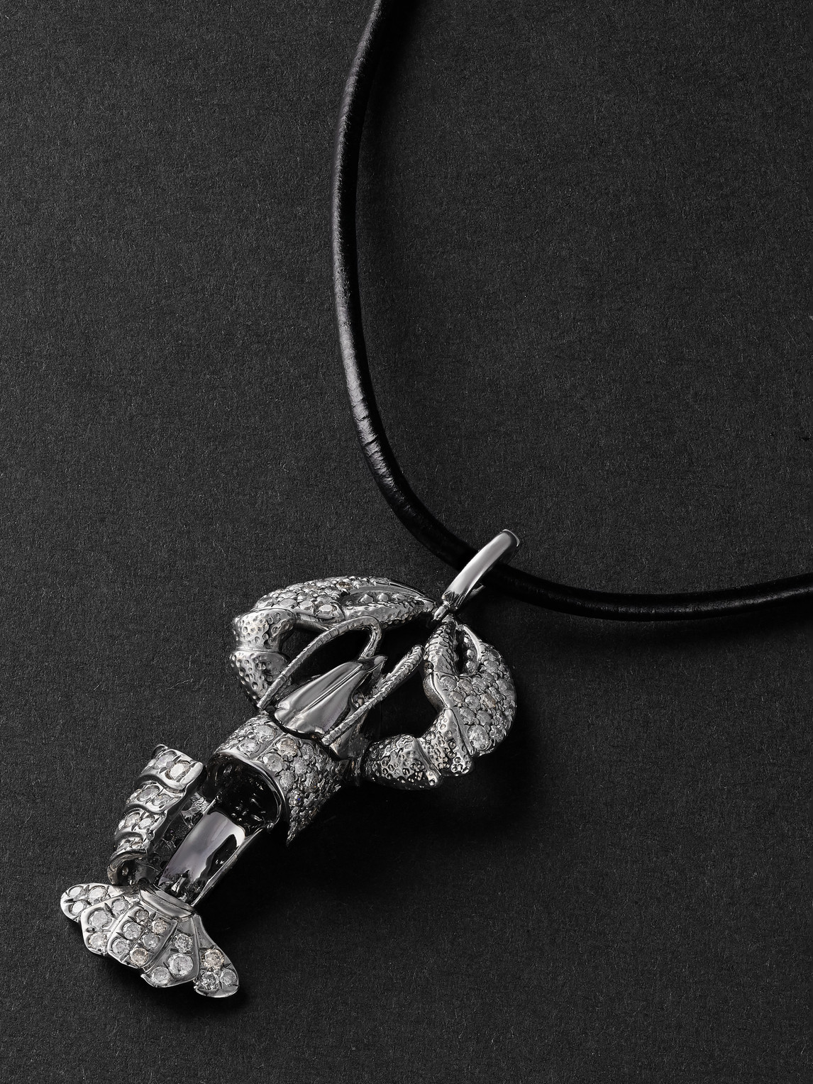Shop Annoushka Lobster Locket 18-karat Blackened White Gold, Diamond And Leather Pendant Necklace In Silver