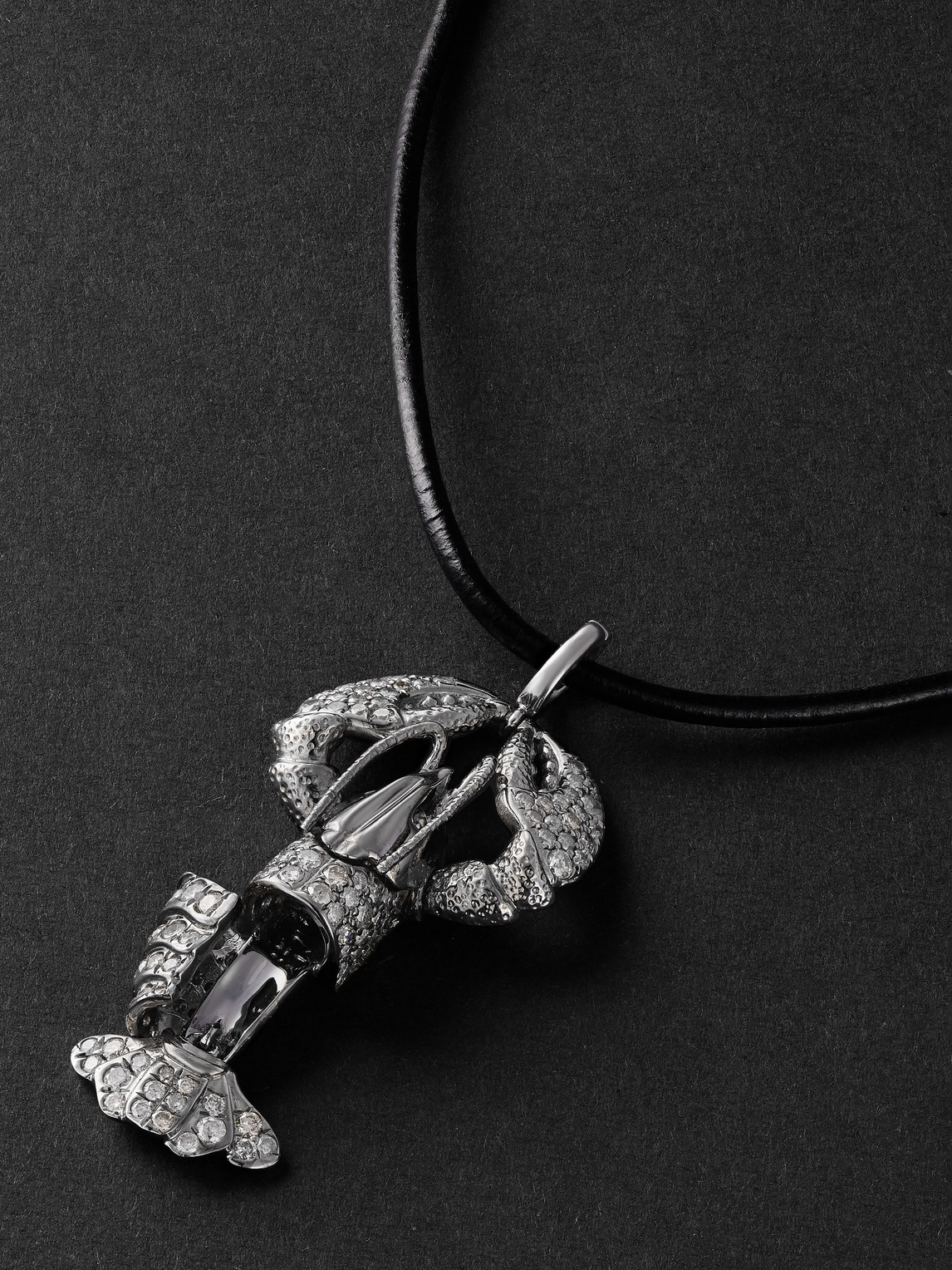  Annoushka - Lobster Locket 18-karat Blackened White Gold, Diamond And Leather Pendant Necklace - Men - Silver 