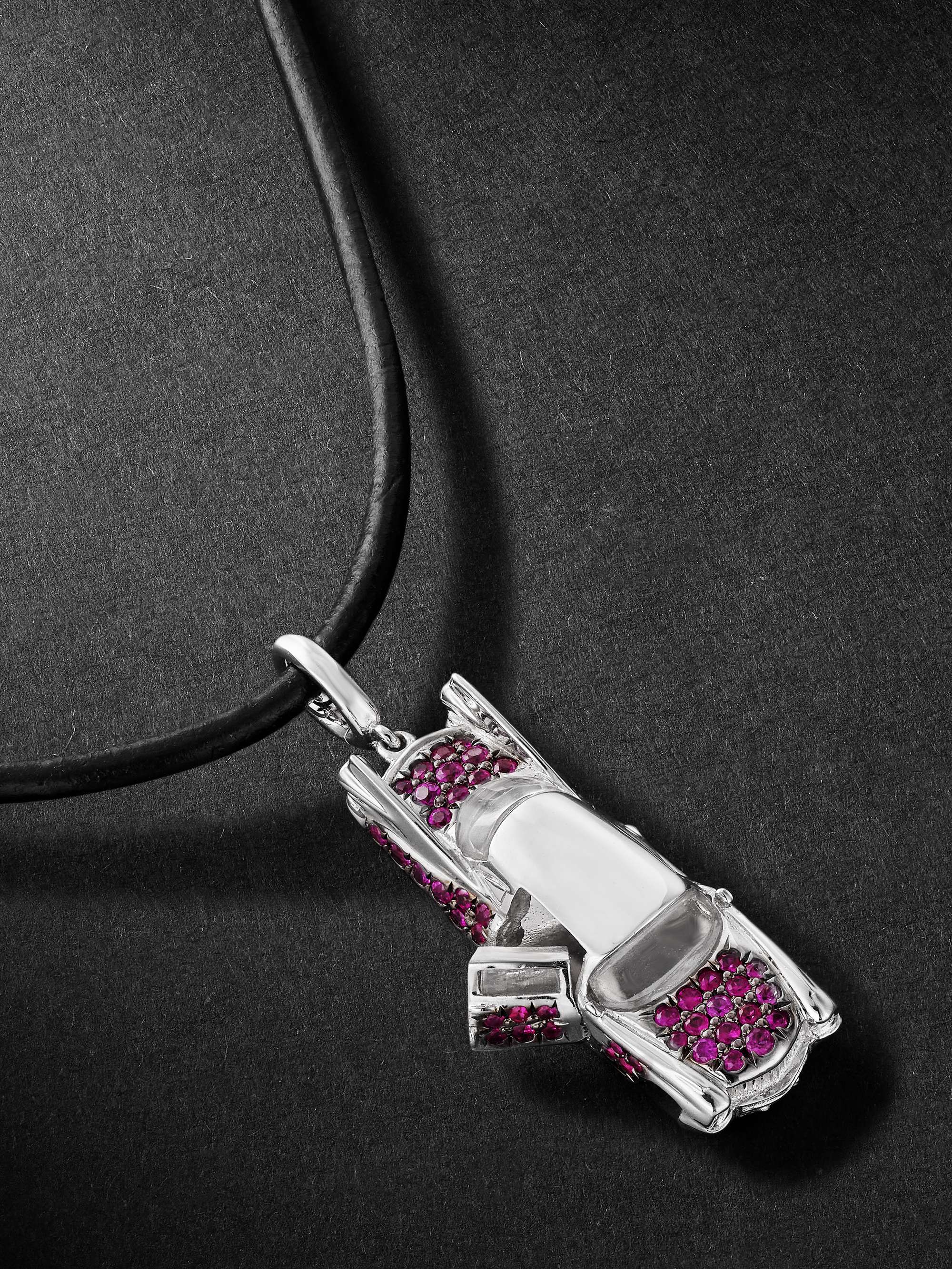 ANNOUSHKA Cadillac Car 18-Karat White Gold, Multi-Stone and Diamond Pendant Necklace