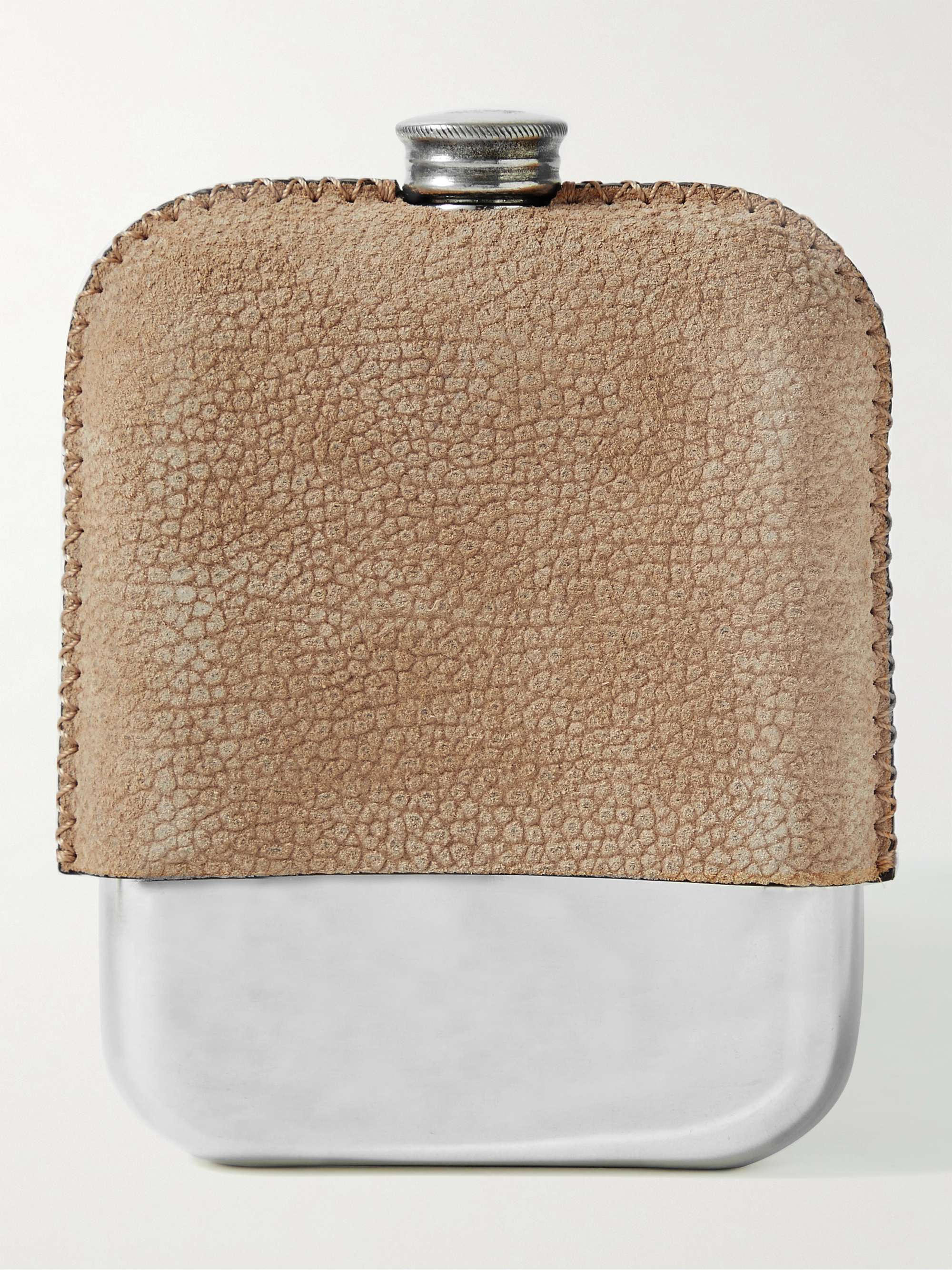 BRUNELLO CUCINELLI Full-Grain Suede and Silver-Tone Hip Flask
