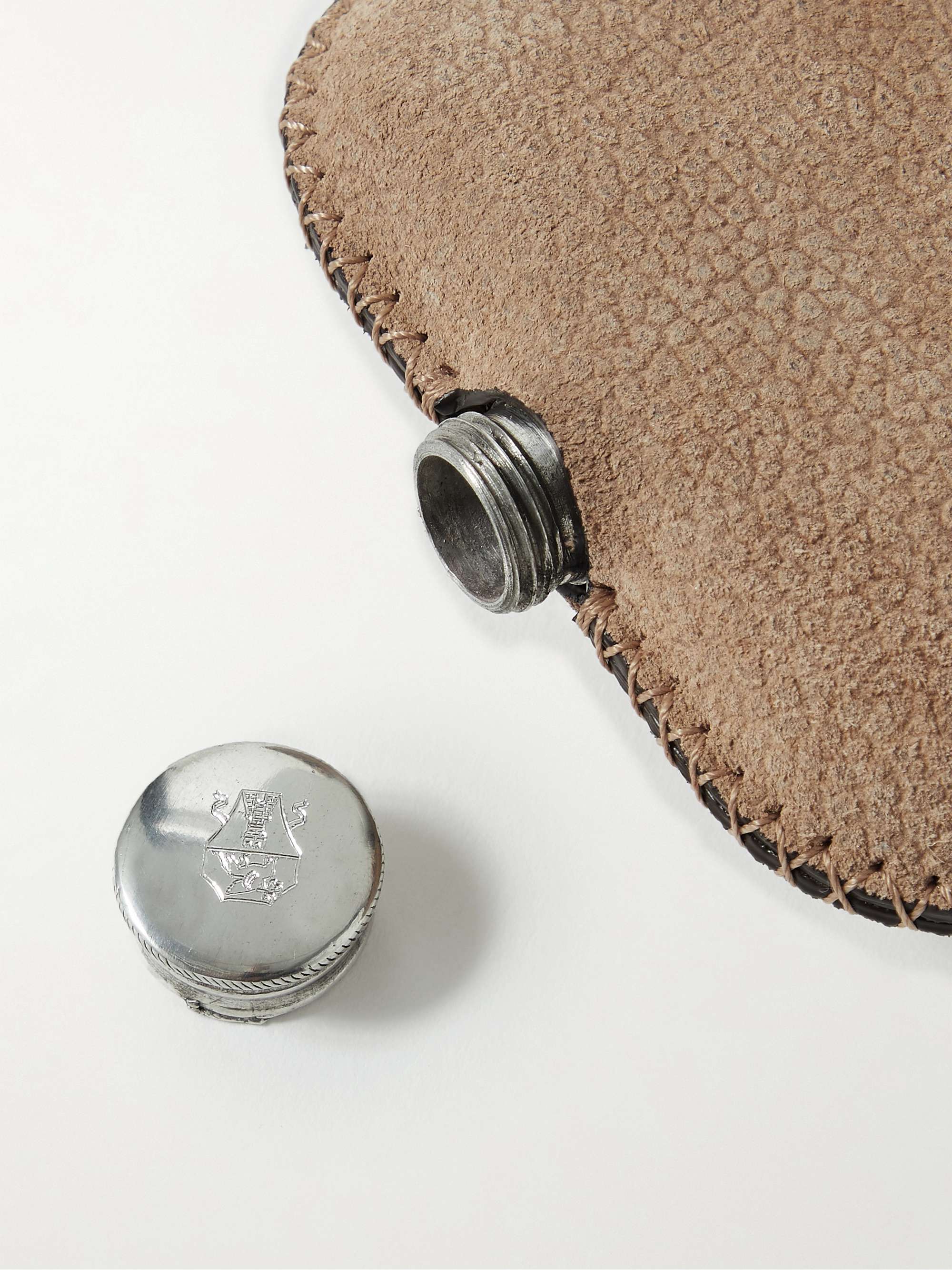 BRUNELLO CUCINELLI Full-Grain Suede and Silver-Tone Hip Flask
