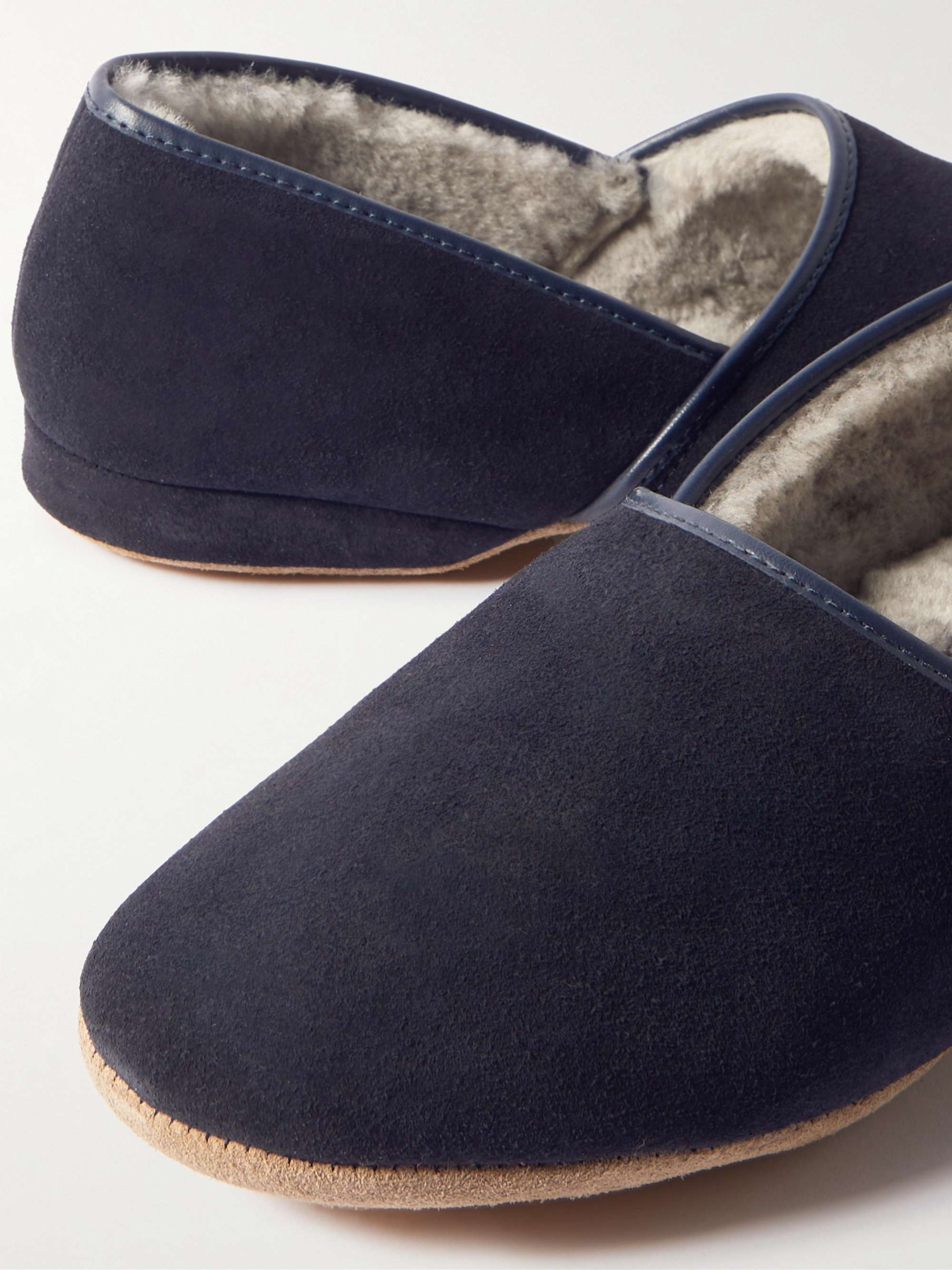 DEREK ROSE Crawford Shearling-Lined Suede Slippers